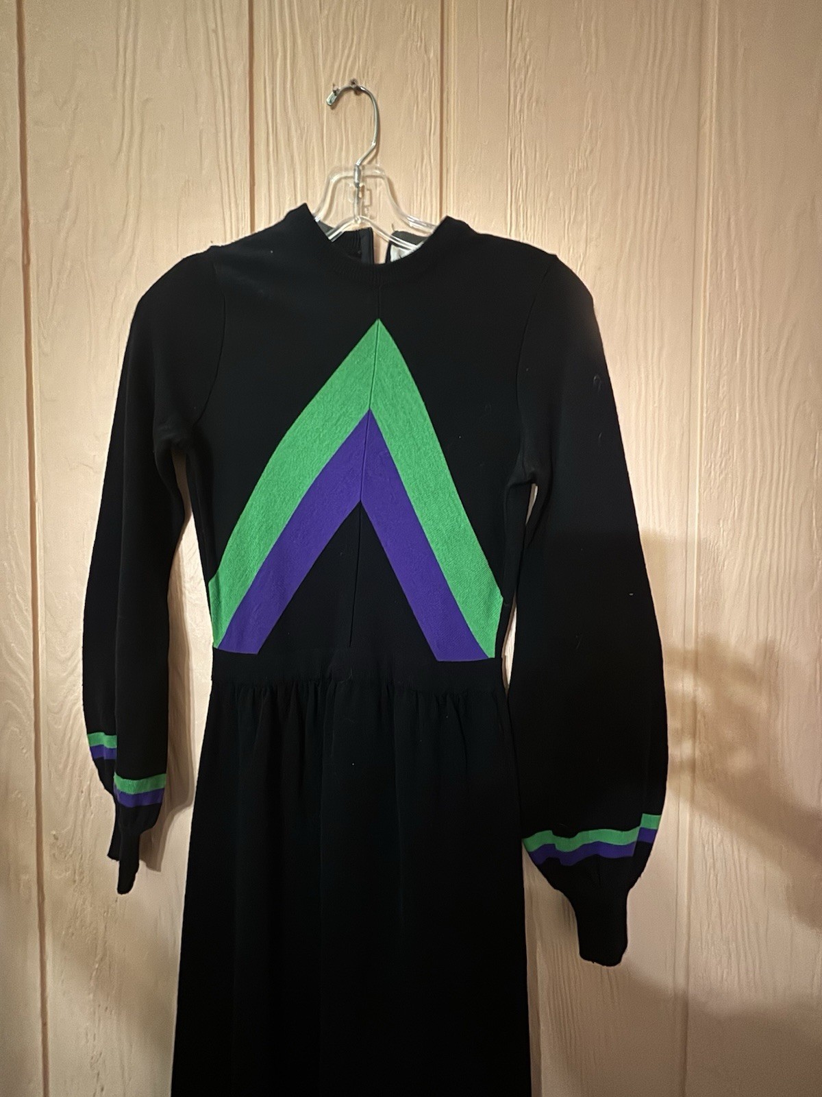 VTG 70s Roncelli Wool Blend Knit Maxi Sweater Dress 5 / XS Black Green Purple