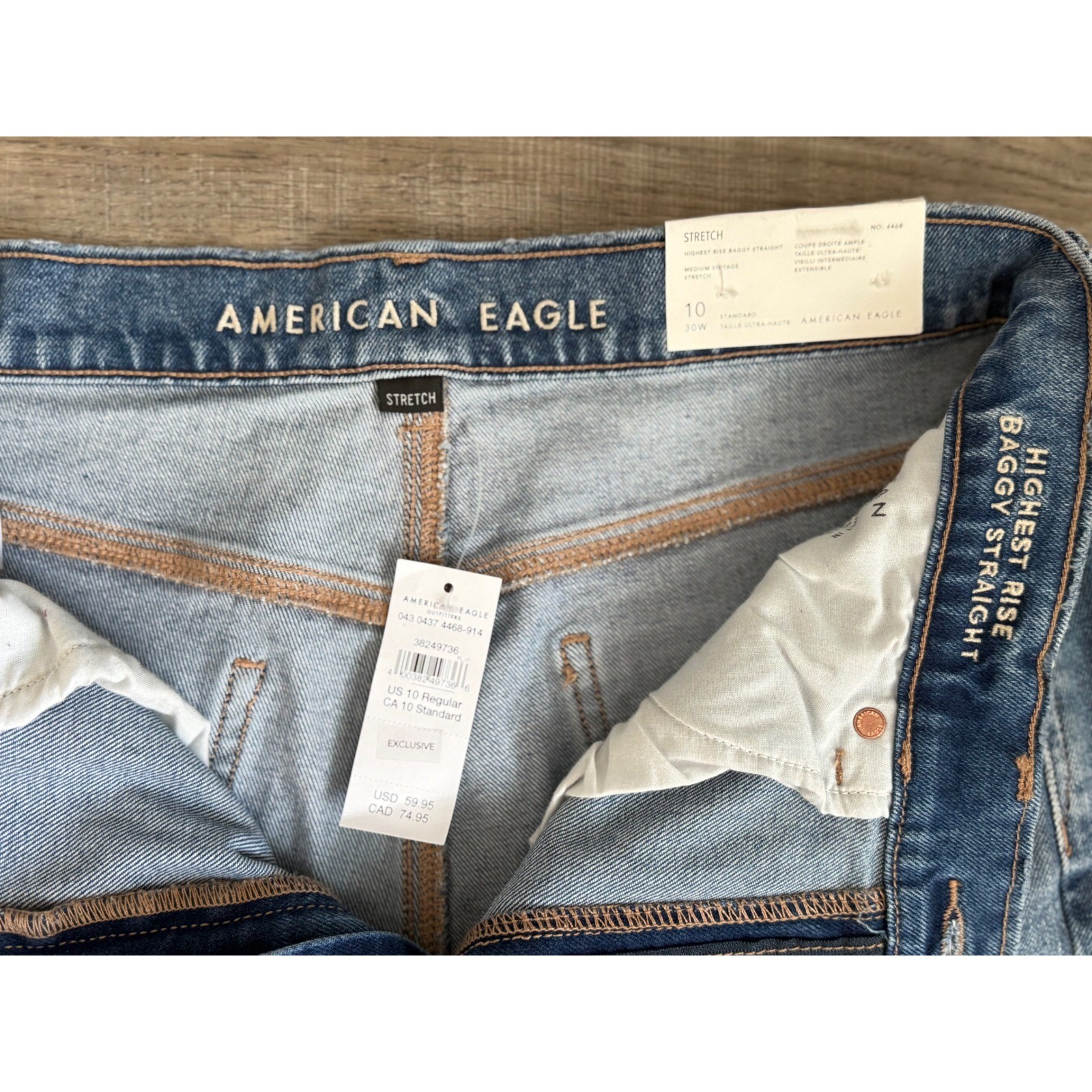 American Eagle Highest Rise Baggy Straight Jeans 10 NWT Medium Wash 90s