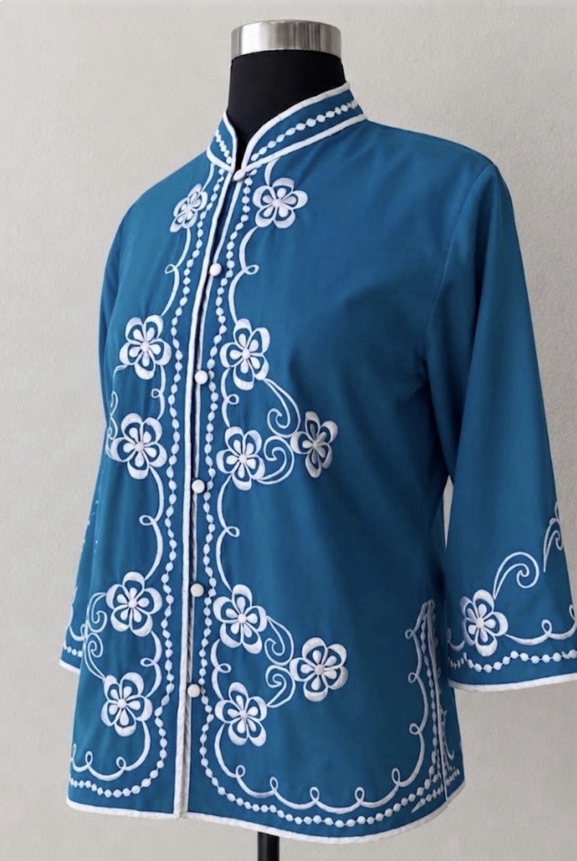 Women’s Vintage 1970s Caro of Honolulu Blue Embroidered Tunic Top Sz 12