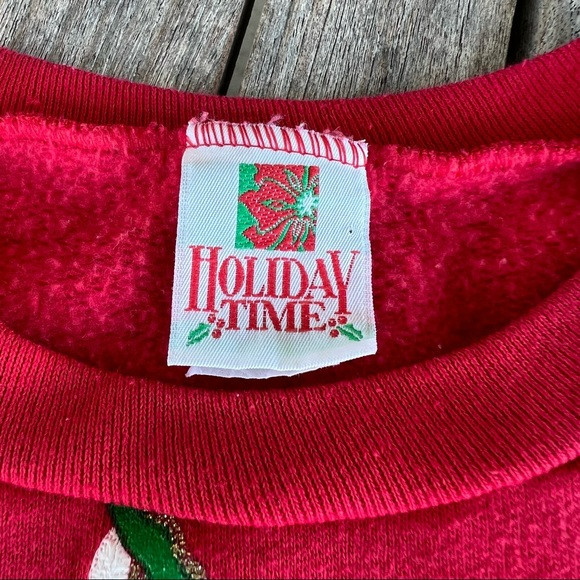 VTG Christmas Sweatshirt Cat Mouse Holiday Time Puffy Graphic Crewneck Med Red