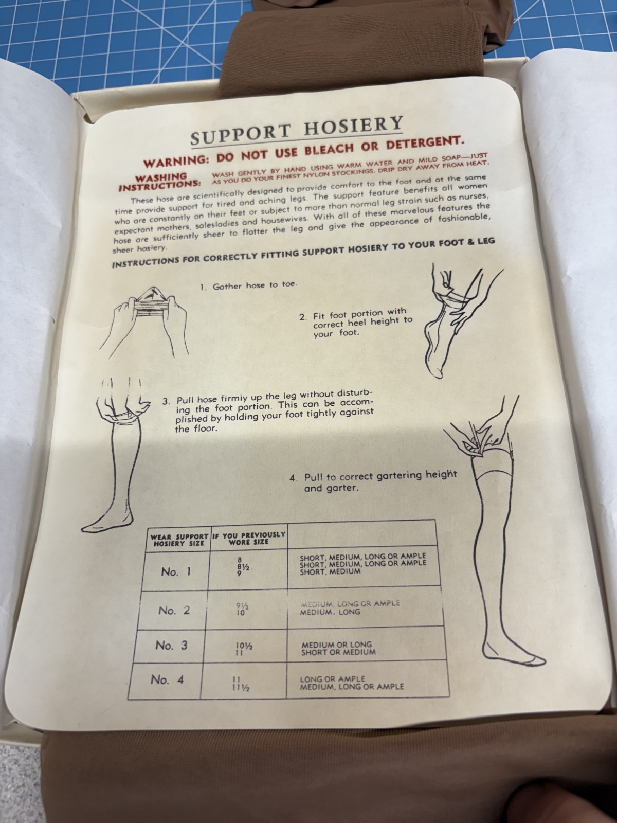 Vintage Maurice Rosetone Seamless Support Hosiery Size 9.5-10 w/ Original Box NO