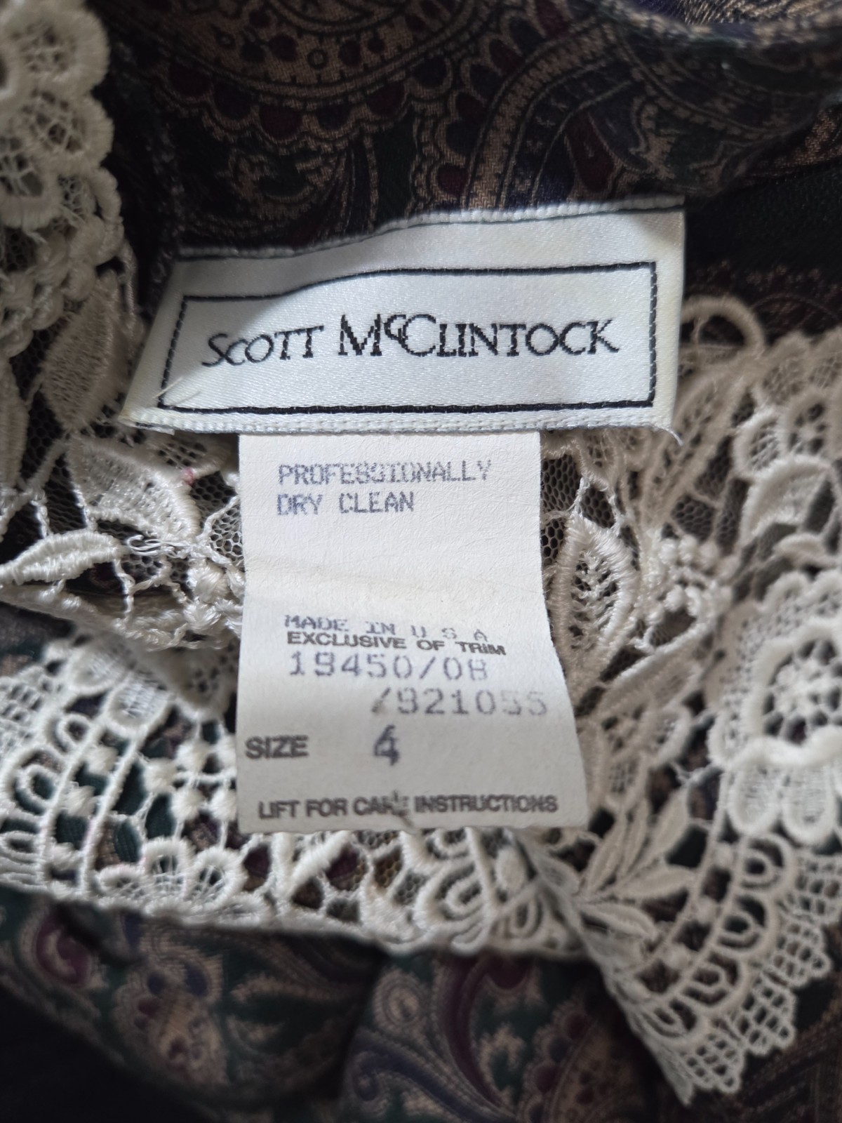 Vintage SCOTT McCLINTOCK Floral Midi Dress Lace Bib Victorian Cottagecore Size 4