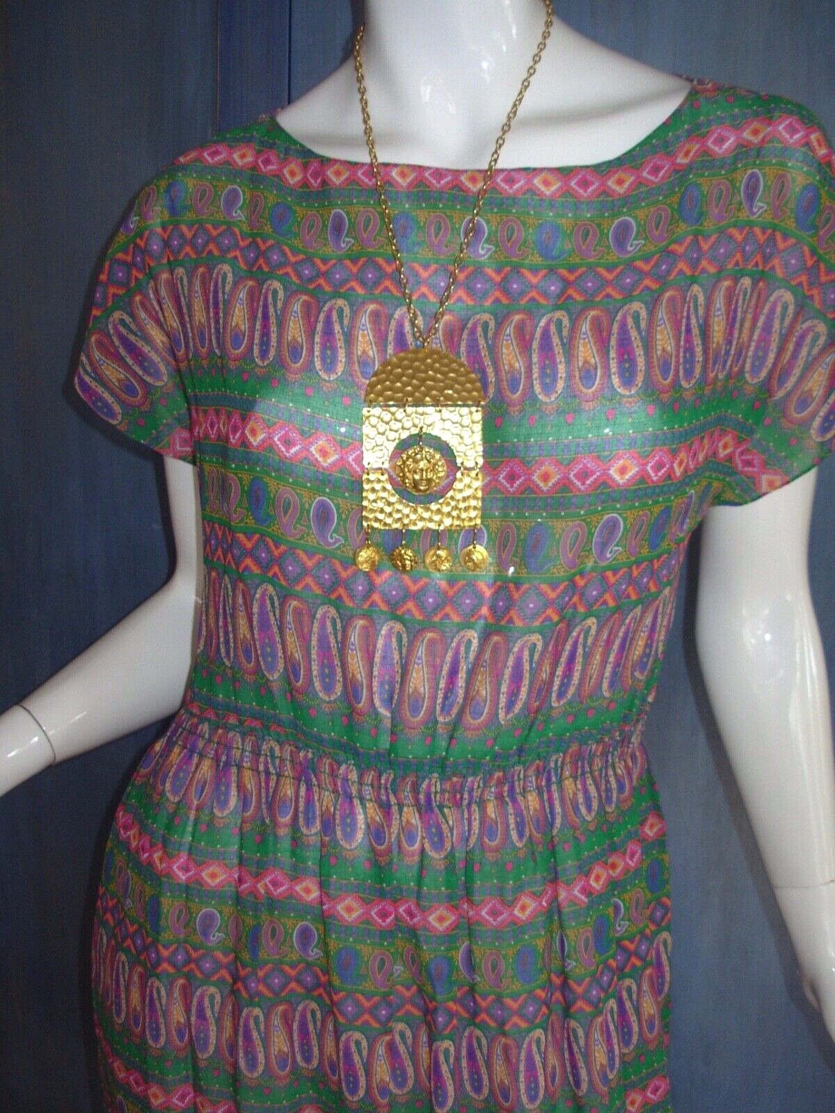Vtg 70s 80s EDITH STRAUSS Dress M Patchwork PAISLEY Print Secretary Boho Peasant
