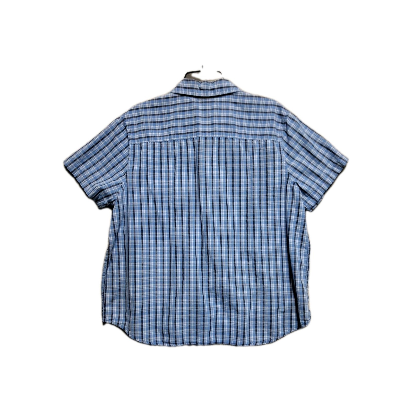 Maxine Plaid Shirt Blue Cotton Embroidered “Don’t Worry Be Crabby” Medium