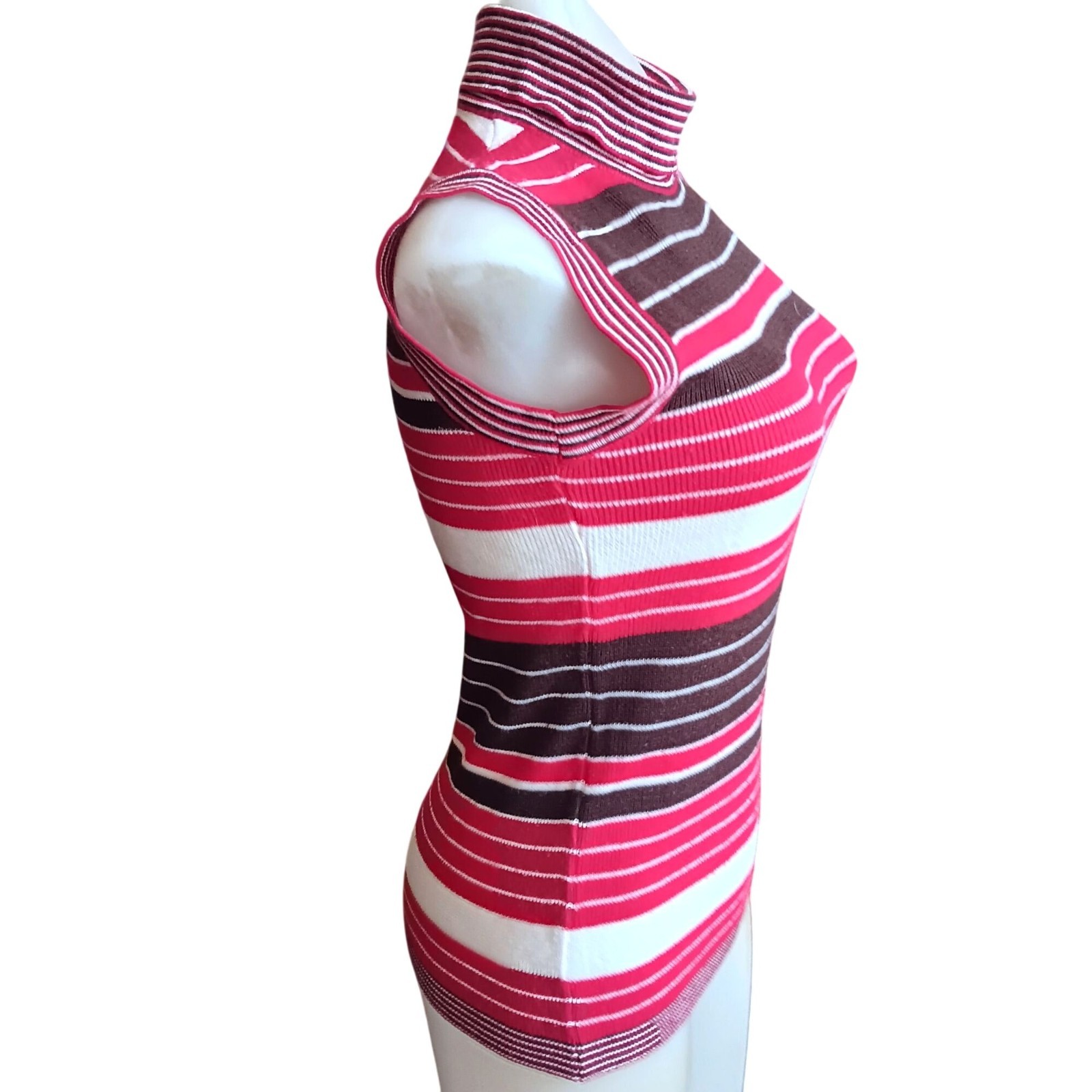True Vintage Top Medium 1970’s Sleeveless Striped Turtleneck Back Zipper Boho