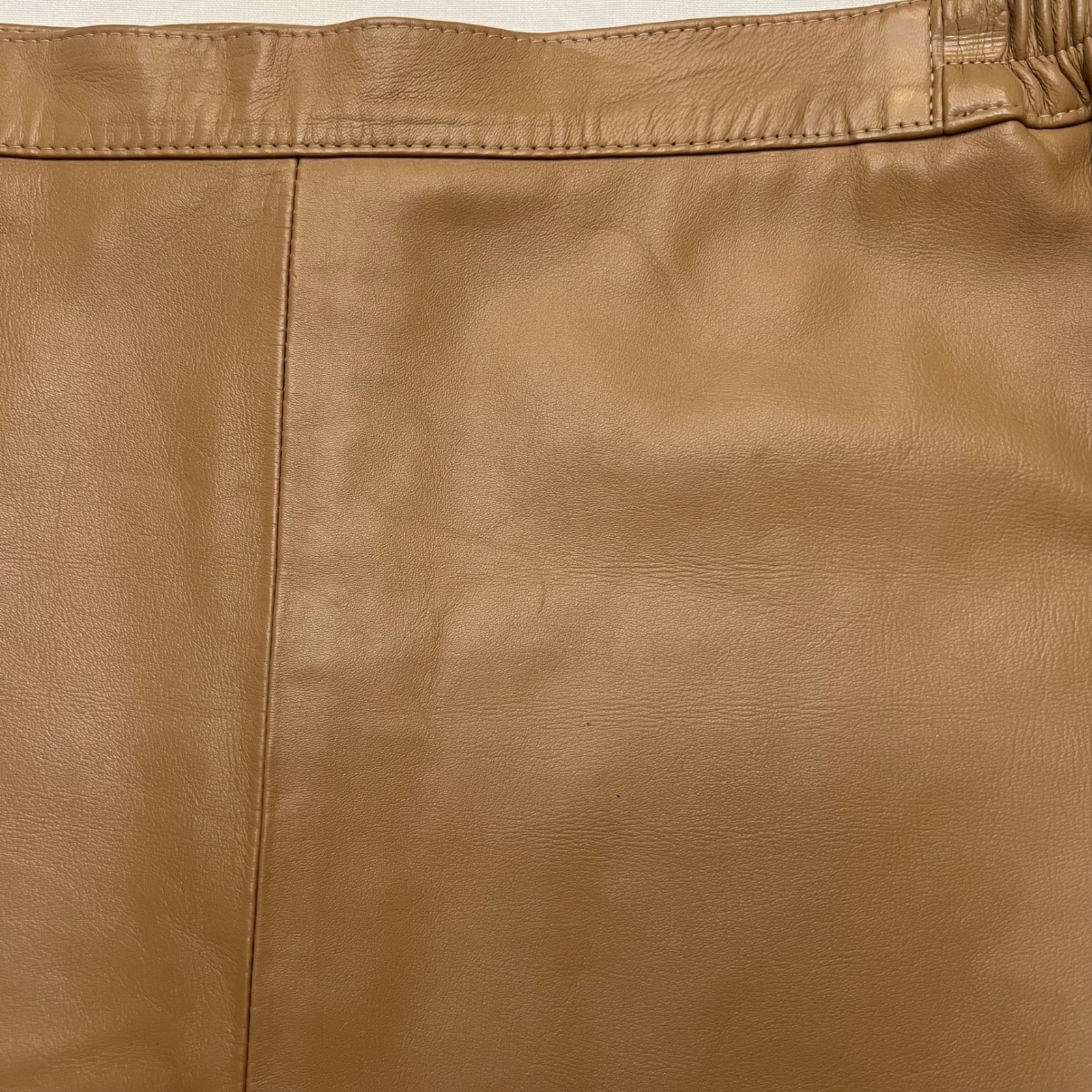 Vintage Genuine Leather Pleated Suede Trim Neutral Tan Western Boho Skirt Size L
