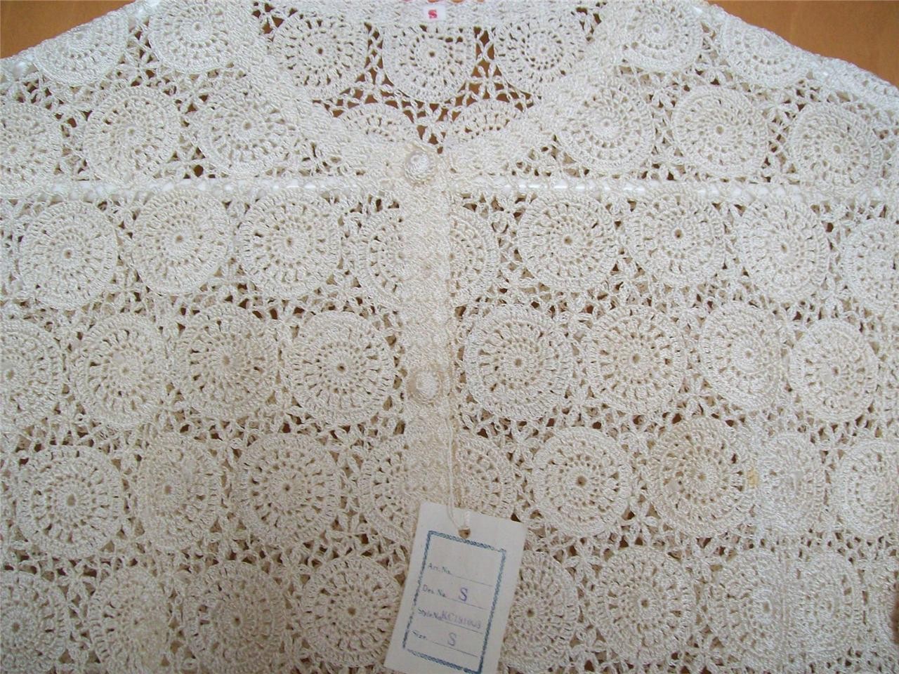 Vintage Handmade Cream Cotton Crochet Lace Cardigan Small