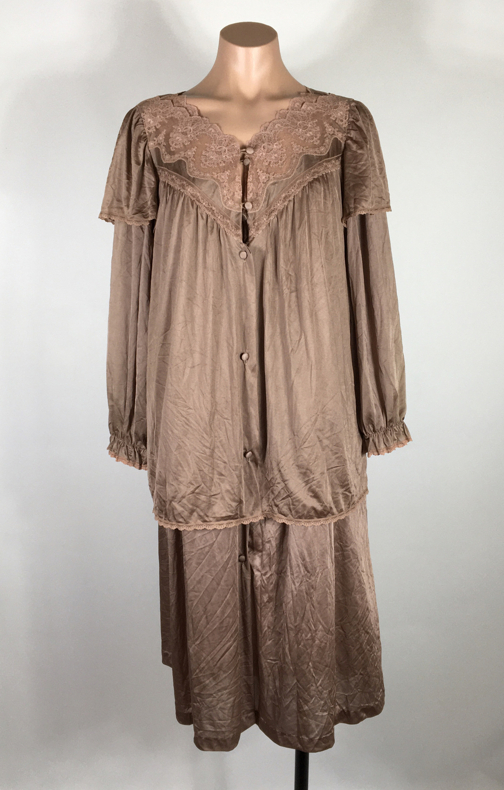 EXQUISITE VTG MISS ELAINE INTIME ERA CHIFFON Robe and Top Sz L ILGWU Union 2pc