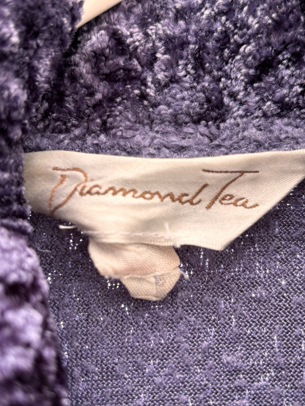 Vintage Diamond Tea Women’s Deep Purple Velour Robe W/Pockets Belted Tie Large
