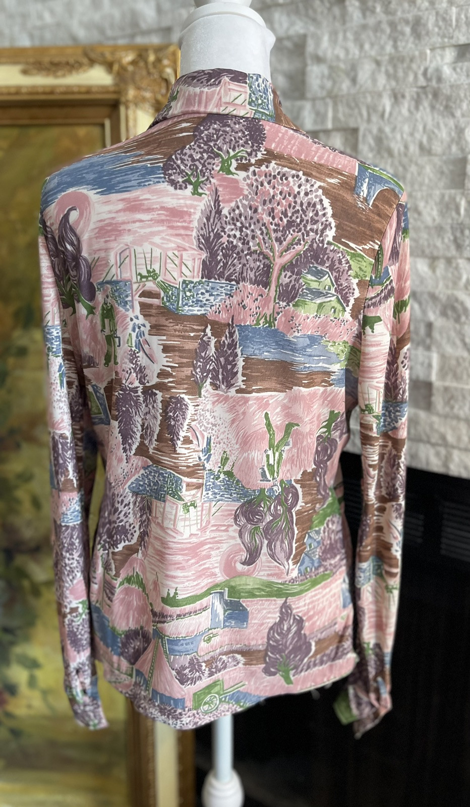 Vintage 1970s Pointed Spread Collar Farm Screen Button Up Shirt By Mad Rags