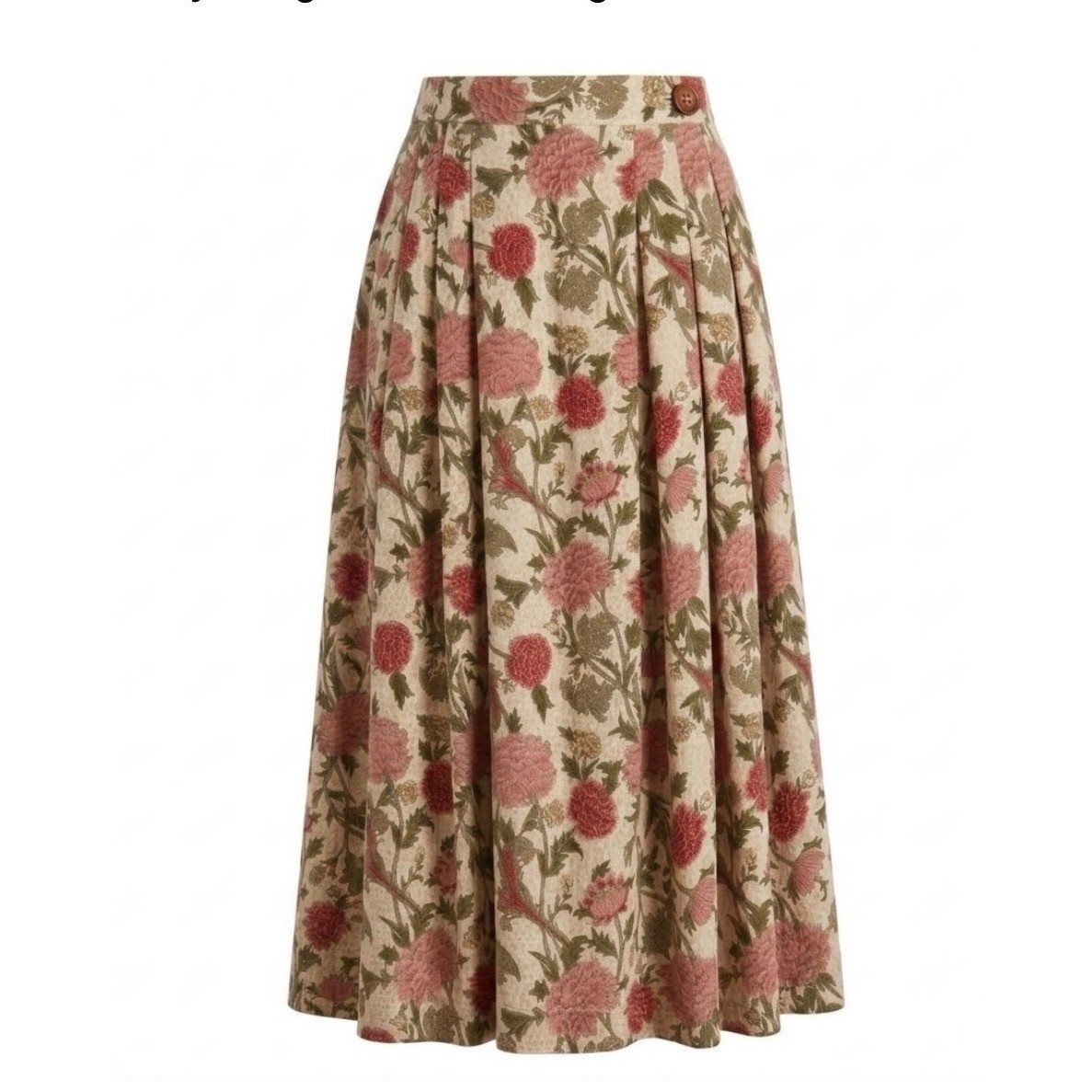 Vntg Evan-Picone Floral Midi Skirt Botanical Pleated Rayon Size 6 Cottage Retro
