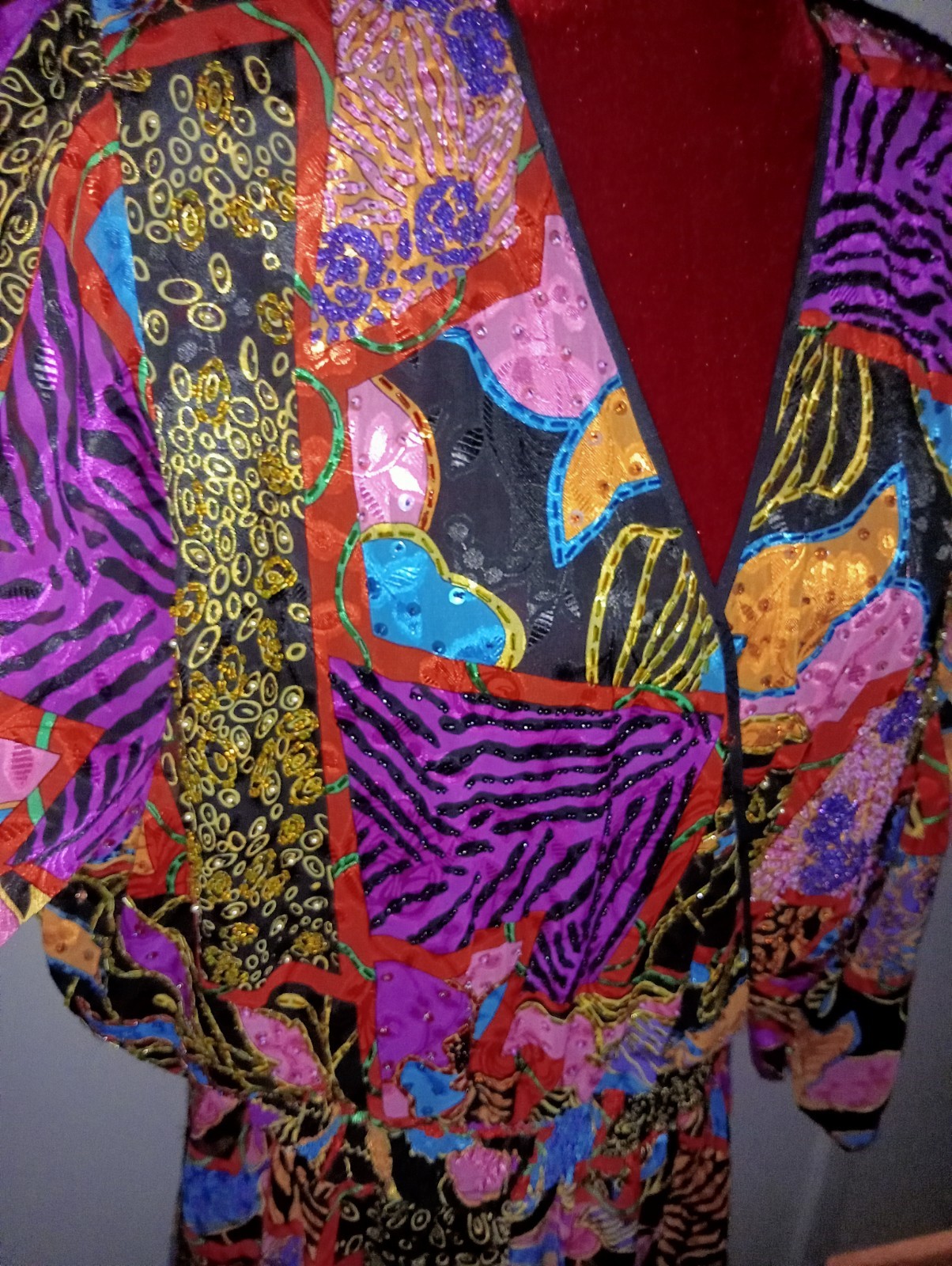 Vintage Diane Freis Georgette Maxi Dress purple turquoise black vibrant Boho