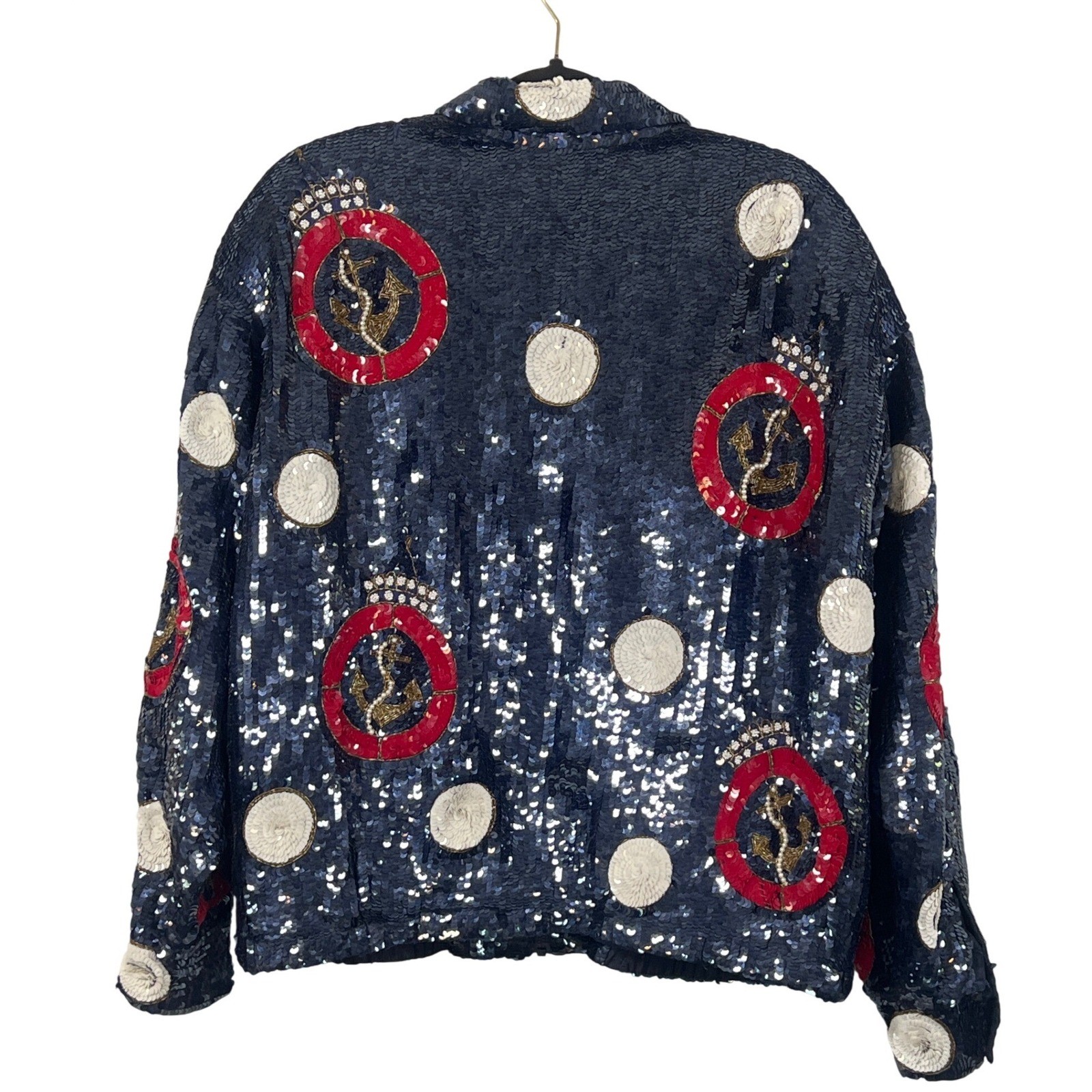 Vintage 80s Modi Icing Full Sequin Nautical Bomber Trophy Jacket Patriotic SM