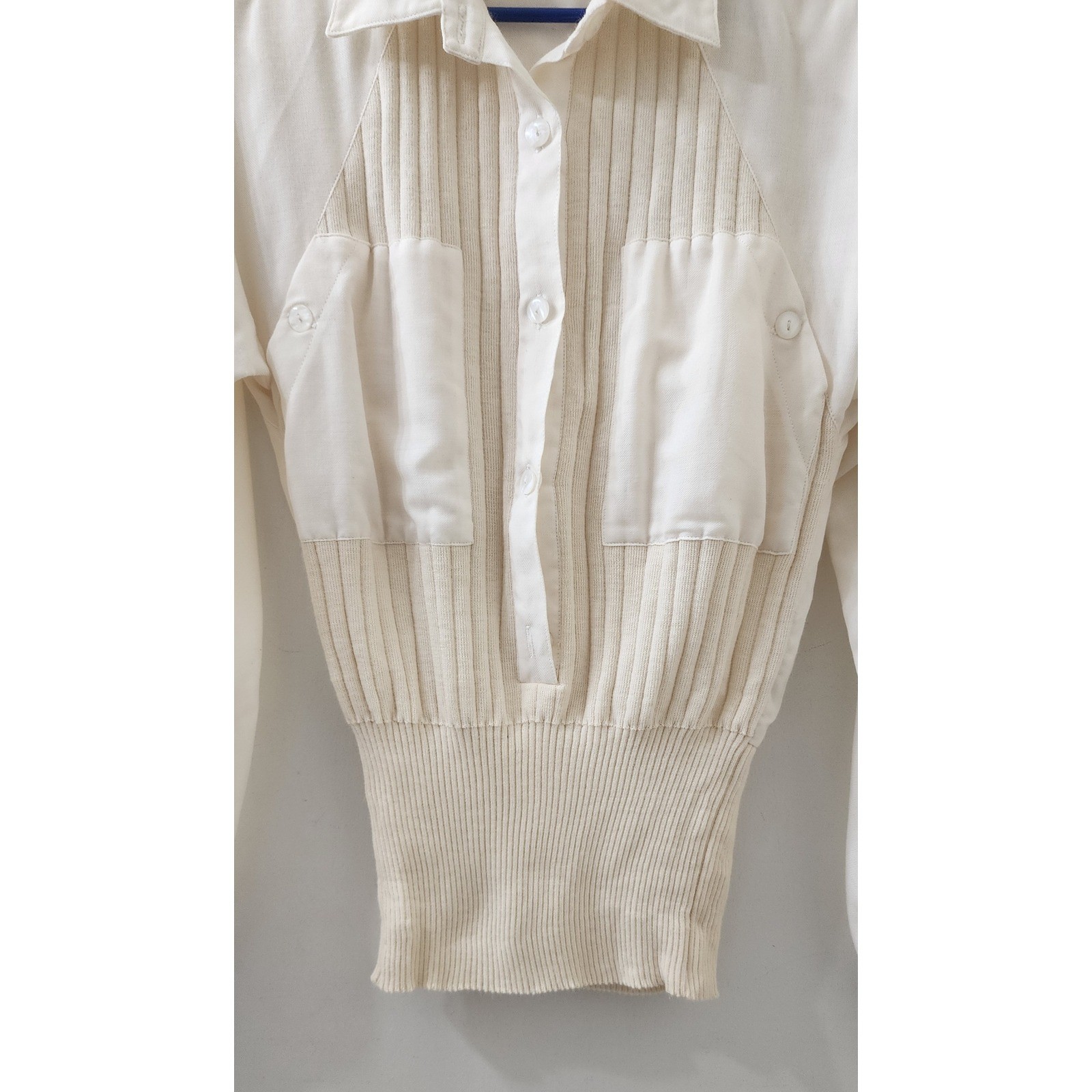Vintage J. Tiktiner Cream Ribbed Knit Waist Blouse Top Ivory