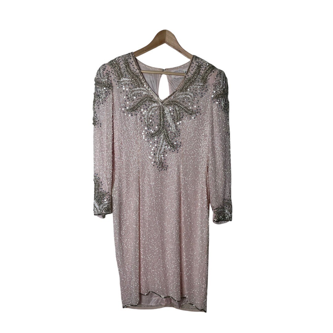 Vintage 80s 90s Pink Silver Trophy Mob Wife Dress 12
