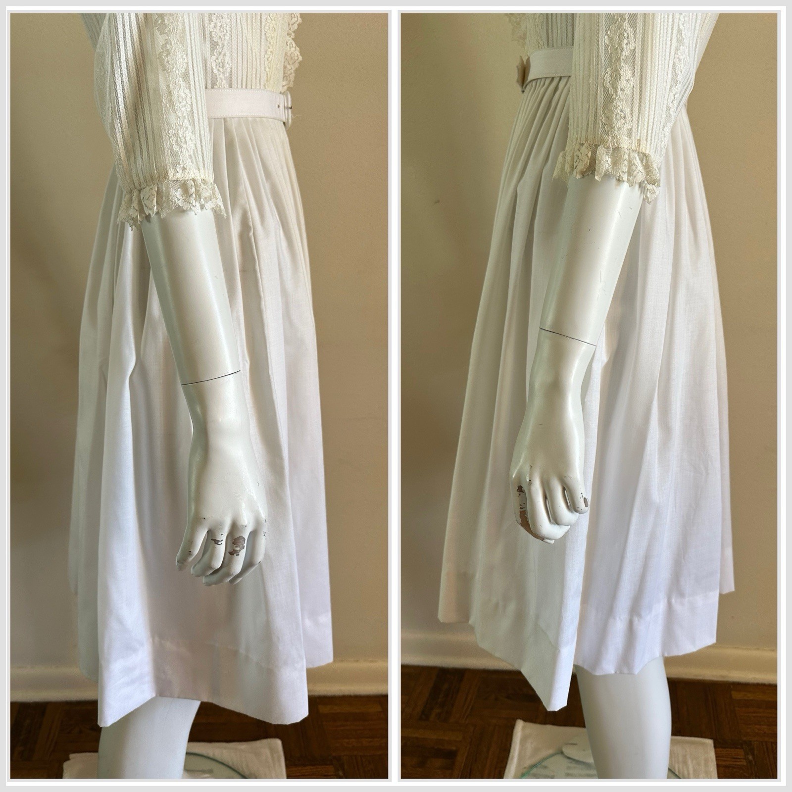 1960s 70s Judy Rhodes Victorian Revival Pleated Lace Dress Prairie Romantic VTG