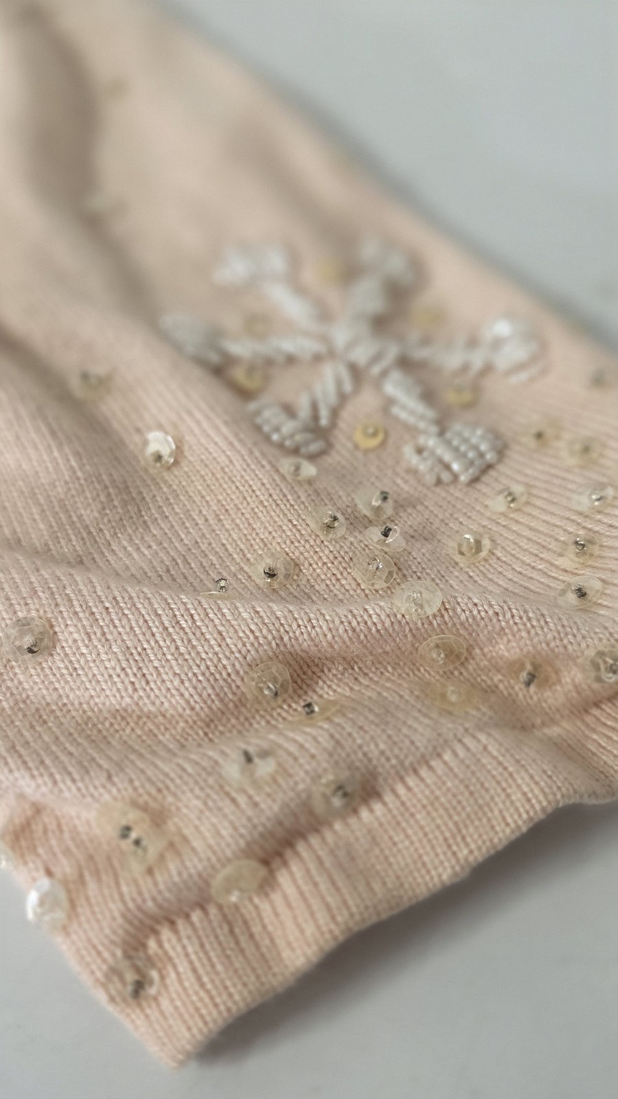 VTG Storybook Knits Silk Cashmere Beaded Snowflake Cardigan Pink XL Christmas
