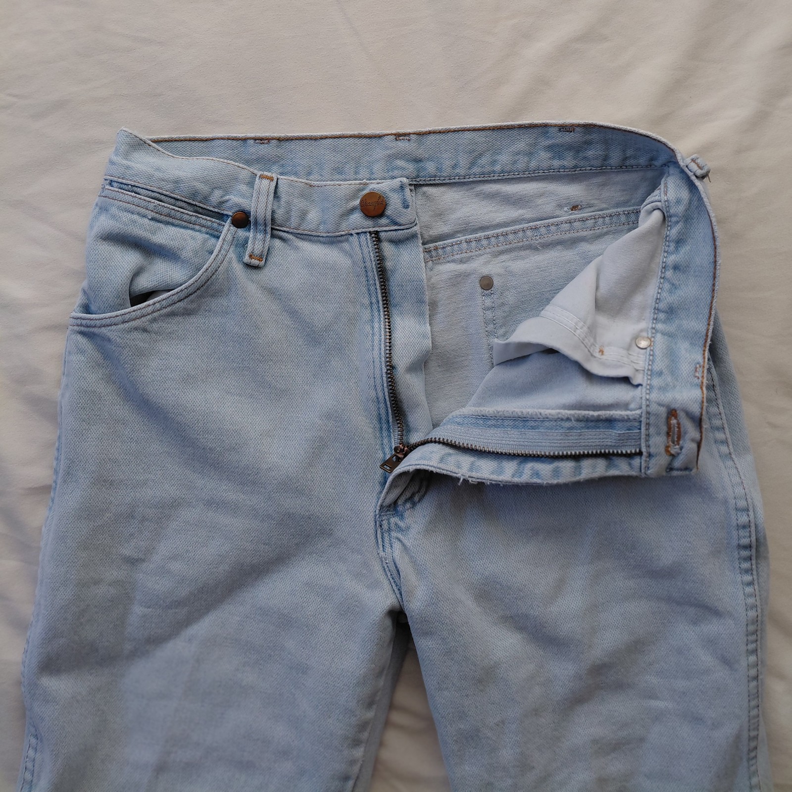 Vintage 70s Wrangler Jeans Light Wash High Waisted Bootcut USA Sz 28×34 RARE