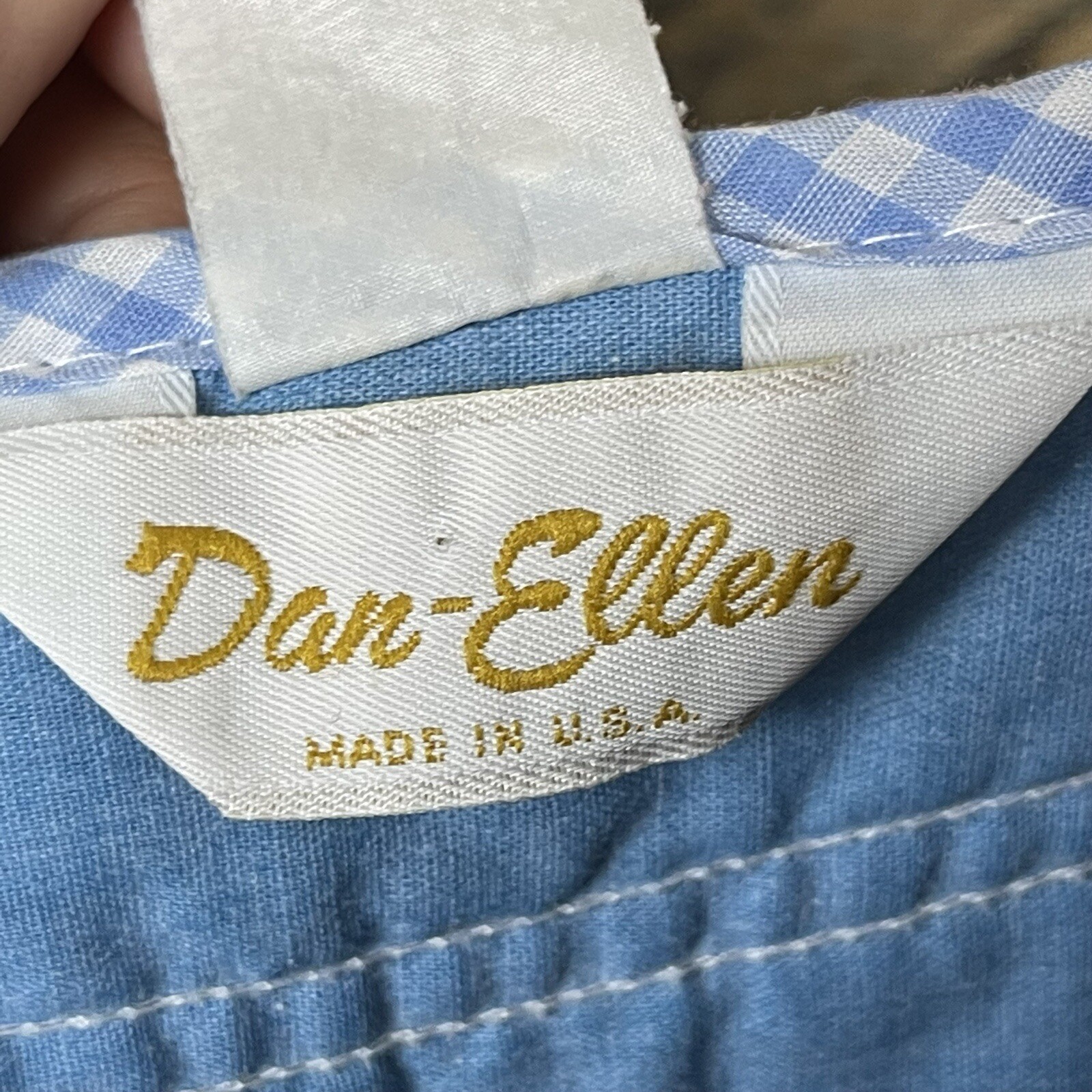 Vintage Dan-Ellen Brand Blue Poly Cotton Robe With Pink & Blue Gingham Trim