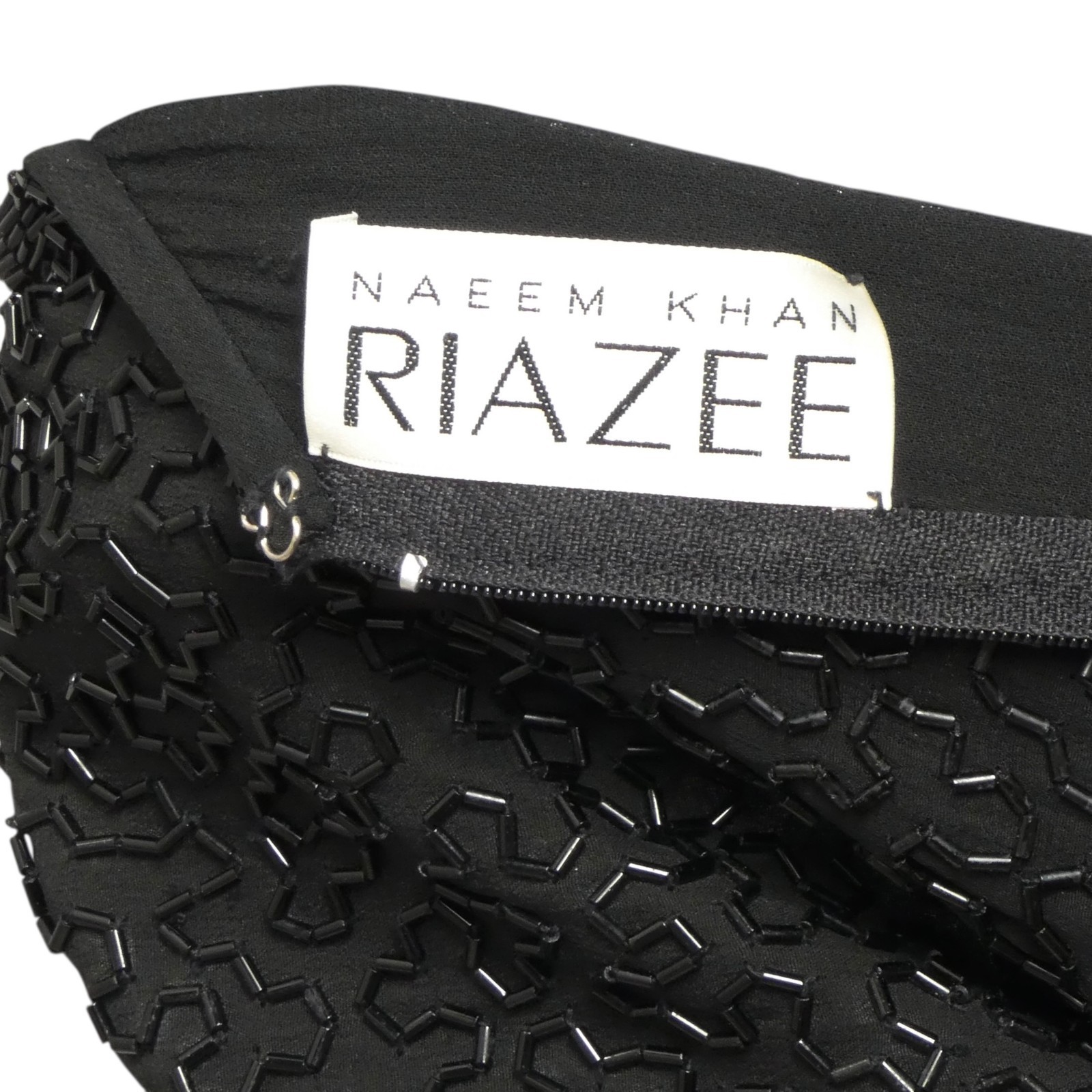 NAEEM KHAN RIAZEE – 1980s Black Beaded Gown, Size 6