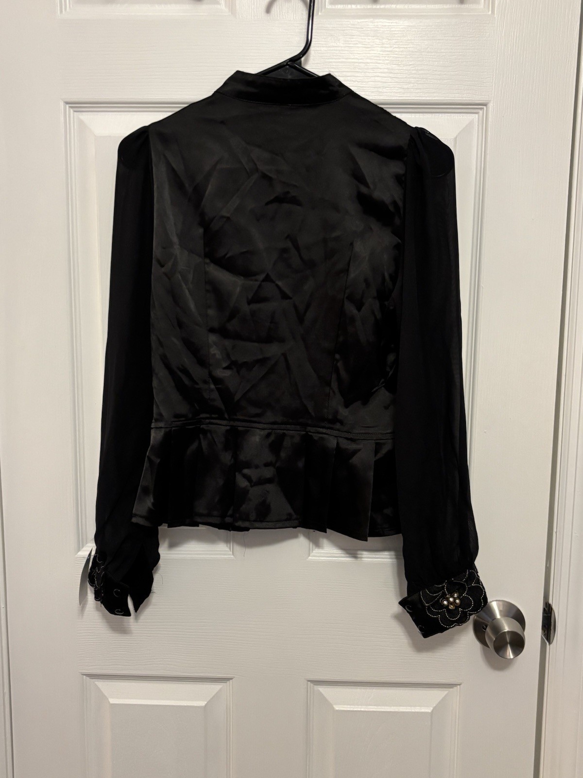 Vintage Victorian Black Jacket Embellished Lace Blouse Appliqué Beads Sequins