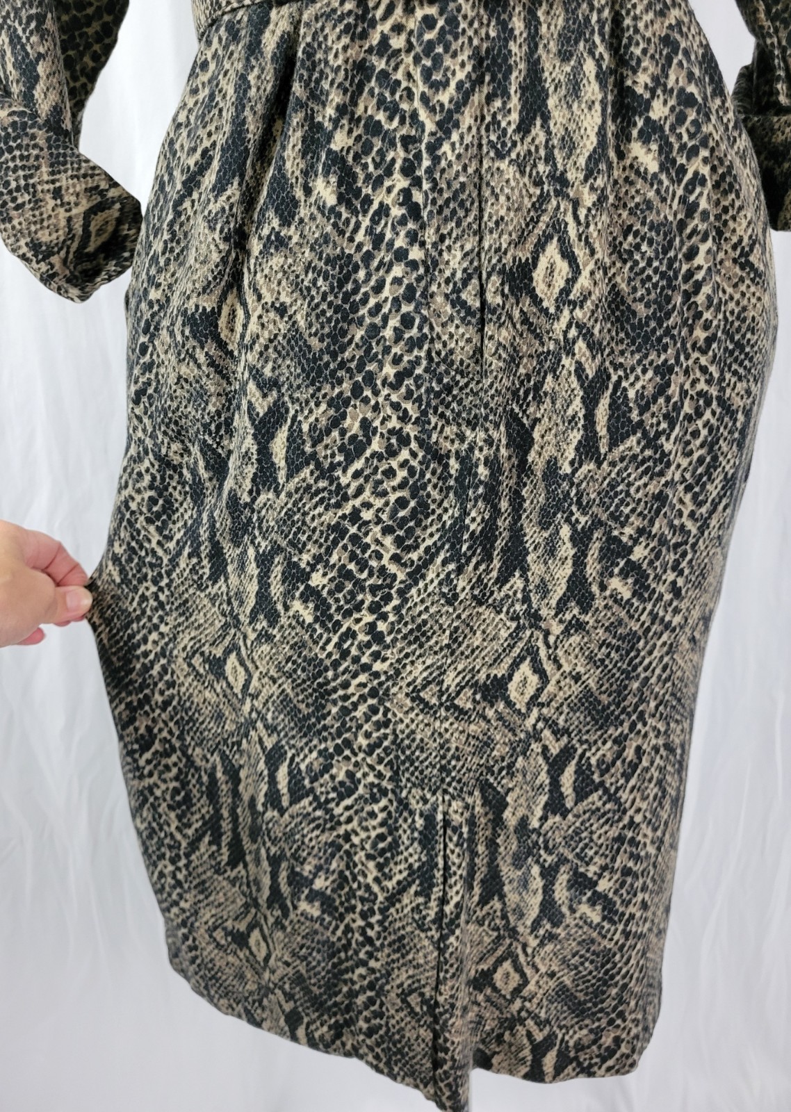 Vintage Taurus II Brown & Black Snakeskin Print Dress & Matching Belt Size 10