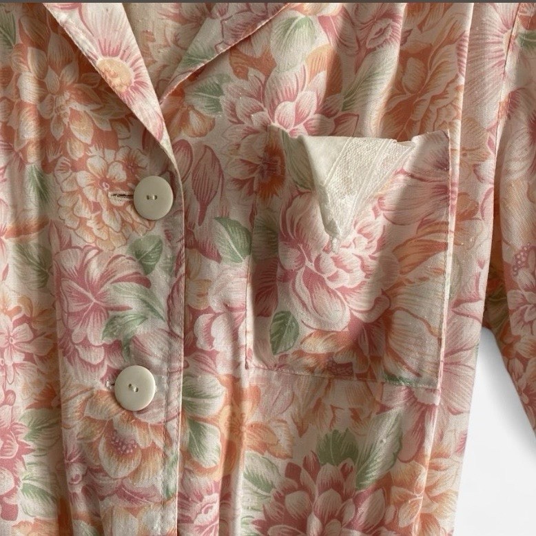 Vintage Floral Shirtwaist Midi Dress Belted Pink Cottagecore Tea Dress