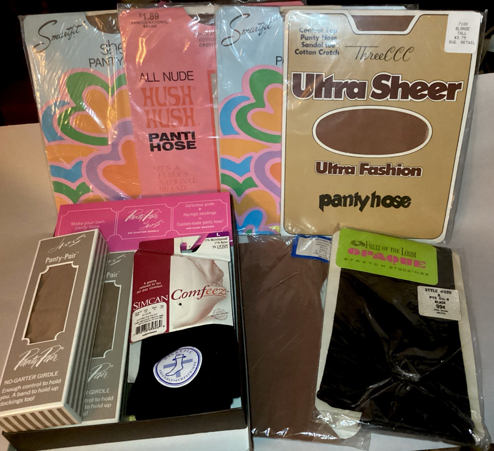Vintage & Historic Mixed Hosiery Lot. 7 Sheers, 1 Opaque Black, 1 Black Socks.