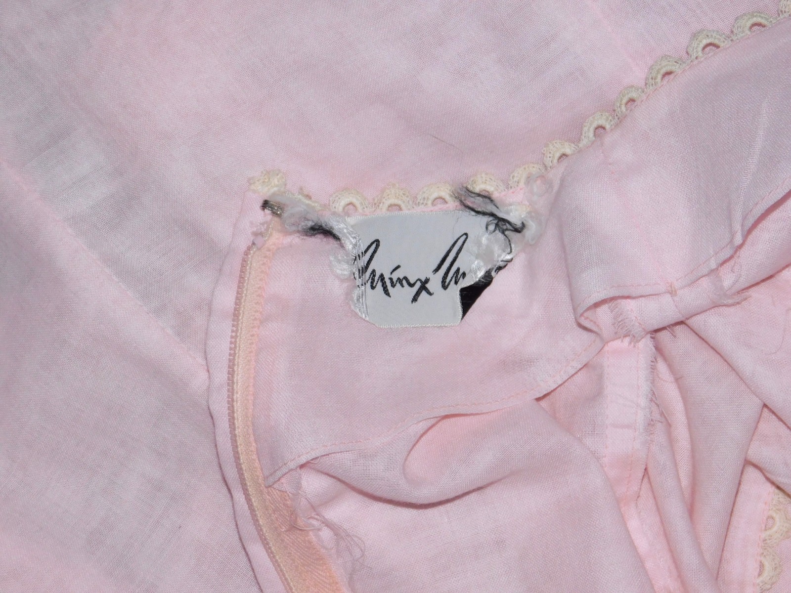 Vintage 1960s Minx Modes Sheer Cotton Pink Shift Dress Lace Trim
