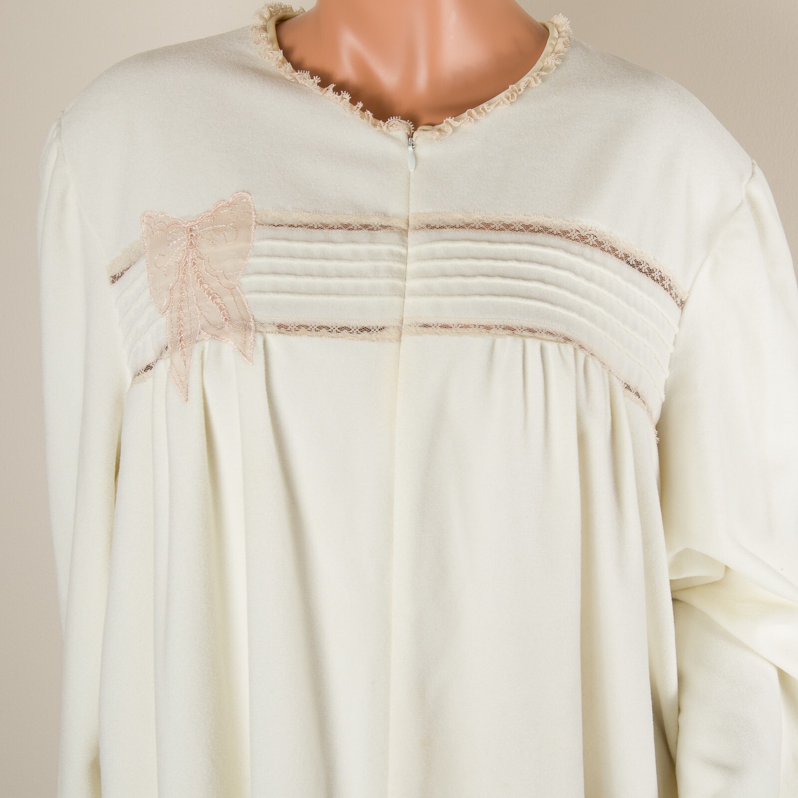 💖 VANITY FAIR Vintage Ivory Robe Lounge Coat Fleece Long Sleeve Half Zip 2XL
