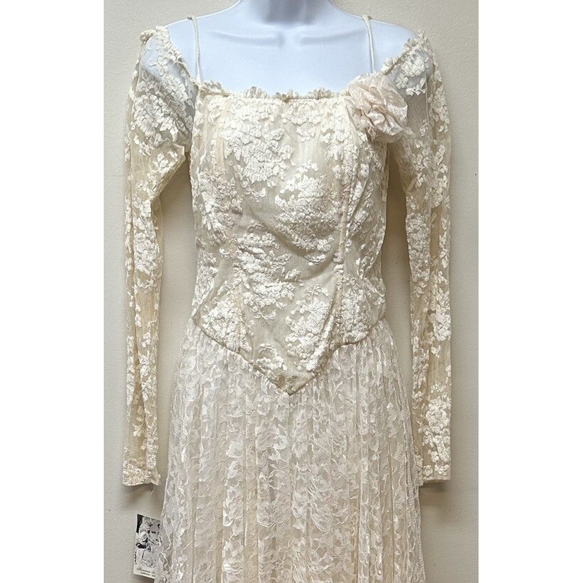 Vtg 80’s Dress Lace Romantic Victorian Handkerchief Hem Bustier Size M NEW