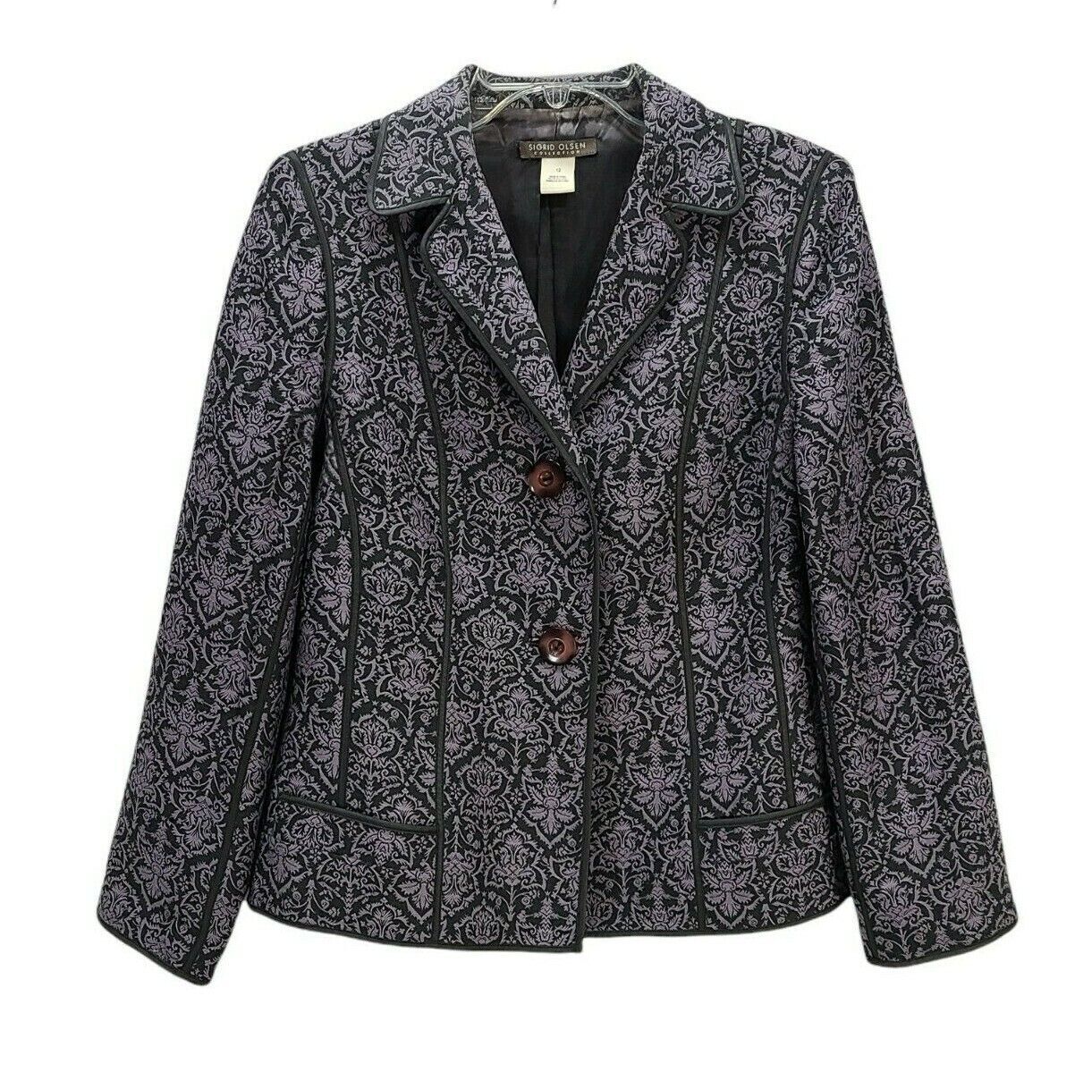 Vintage Wool Silk Jacquard Blazer Jacket Tapestry Art to Wear Purple Size 12