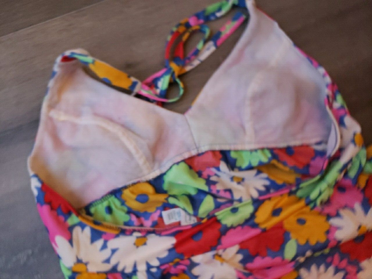 VTG 60s/70s Sears Jr. Bazaar Halter Flower Power Tankini Swim Top Sz XS? FLAWS