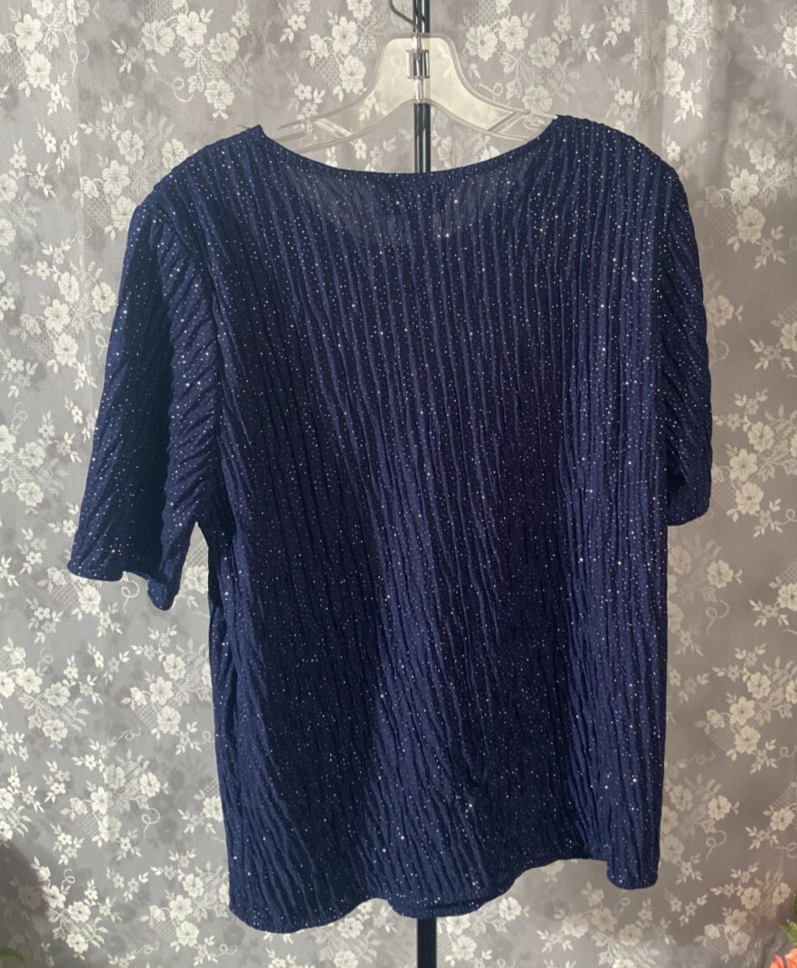 Vintage 80s Blue Sparkle Top Size Medium 1980s Retro Glitter New Wave Cocktail