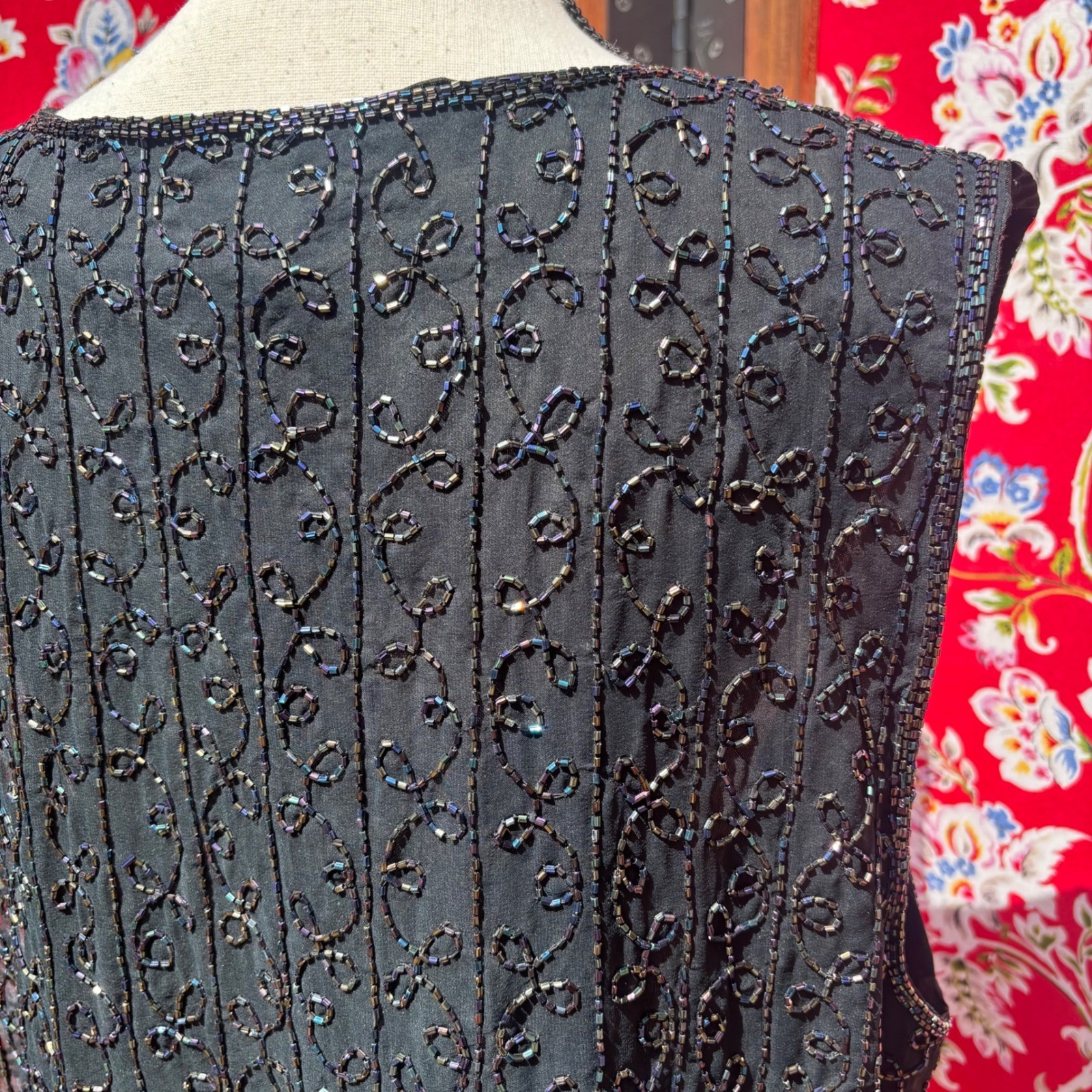 Vintage 90’s 100% Silk Beaded Whimsigoth Western Glam Oversized Vest
