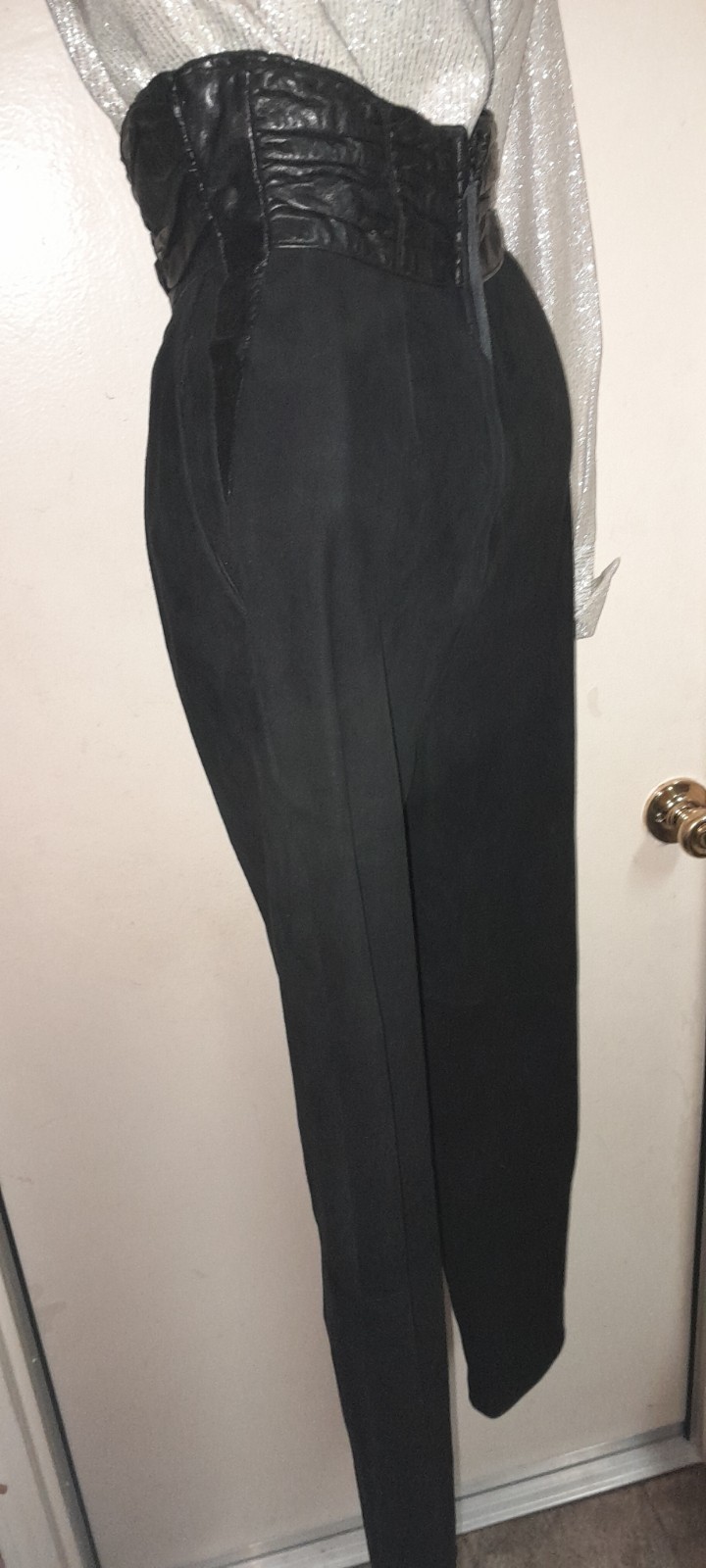 Vtg 80s 90s Does 40s 50s Black Suede I.magnin VAKKO Leather High Waist Pants 26