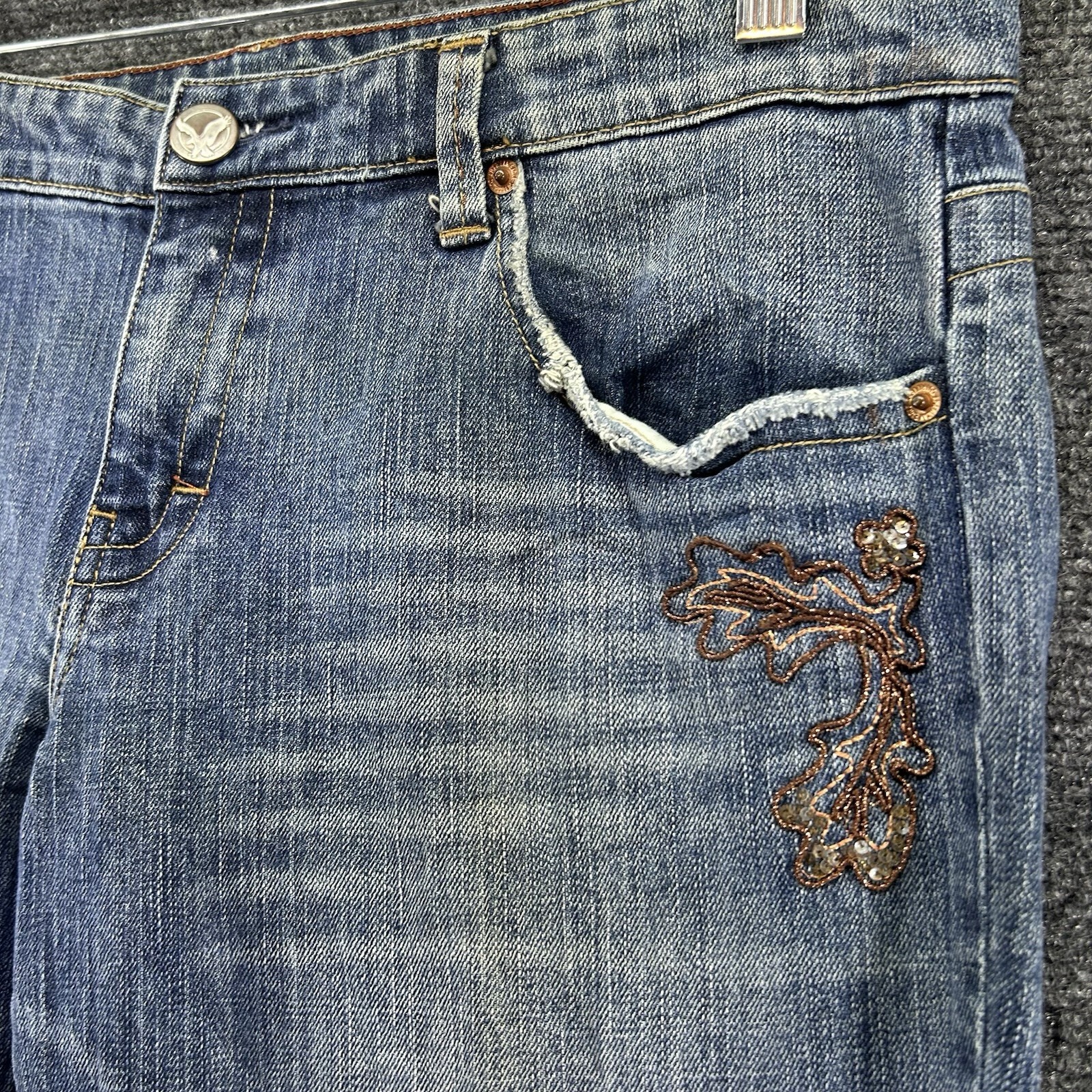 VTG American Eagle Jeans Womens 12 Reg Stretch Boot Denim Embroidered Sequin 90s