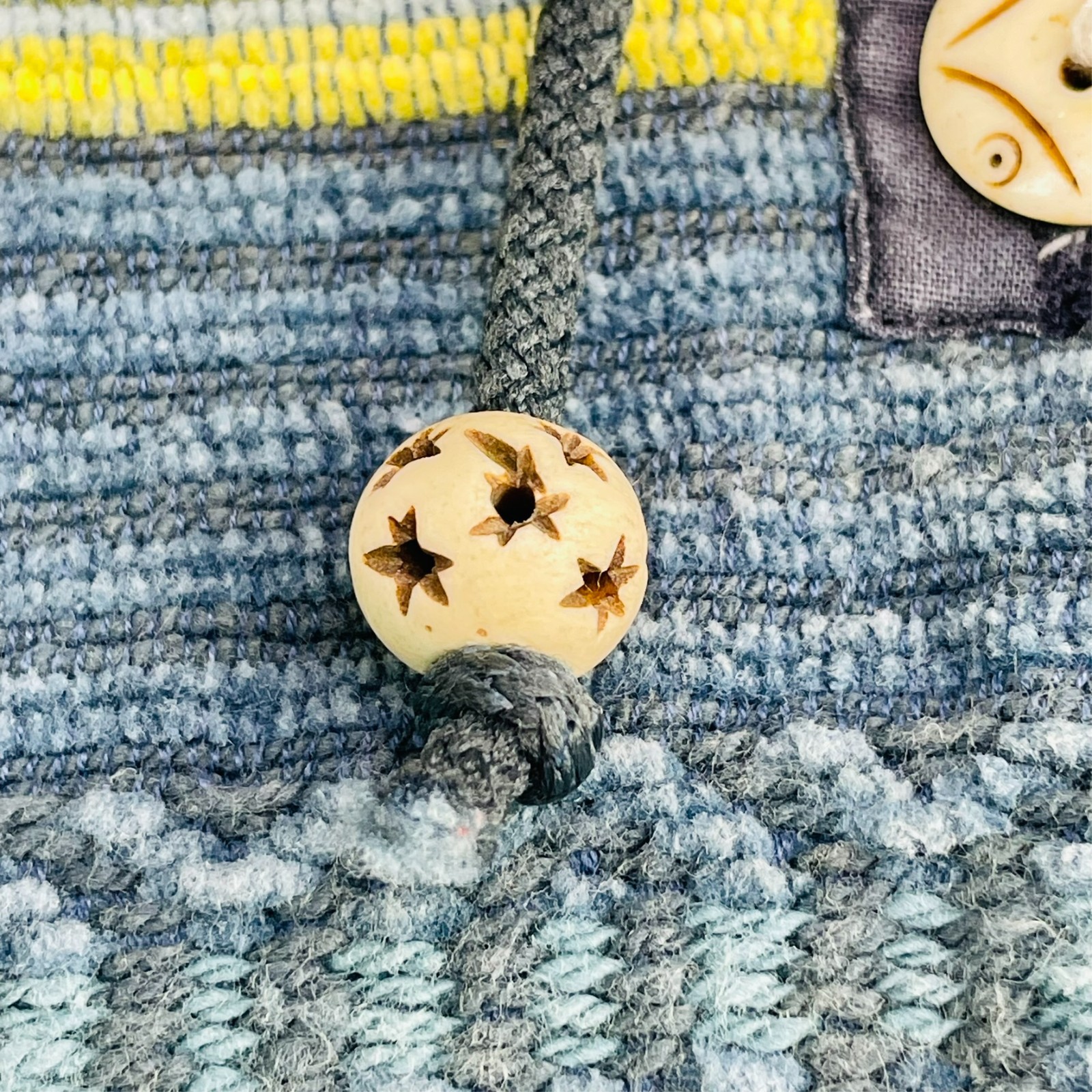 VTG 90s Flashback Woven Cotton Jacket Blue Yellow Striped Boho Button Cardigan