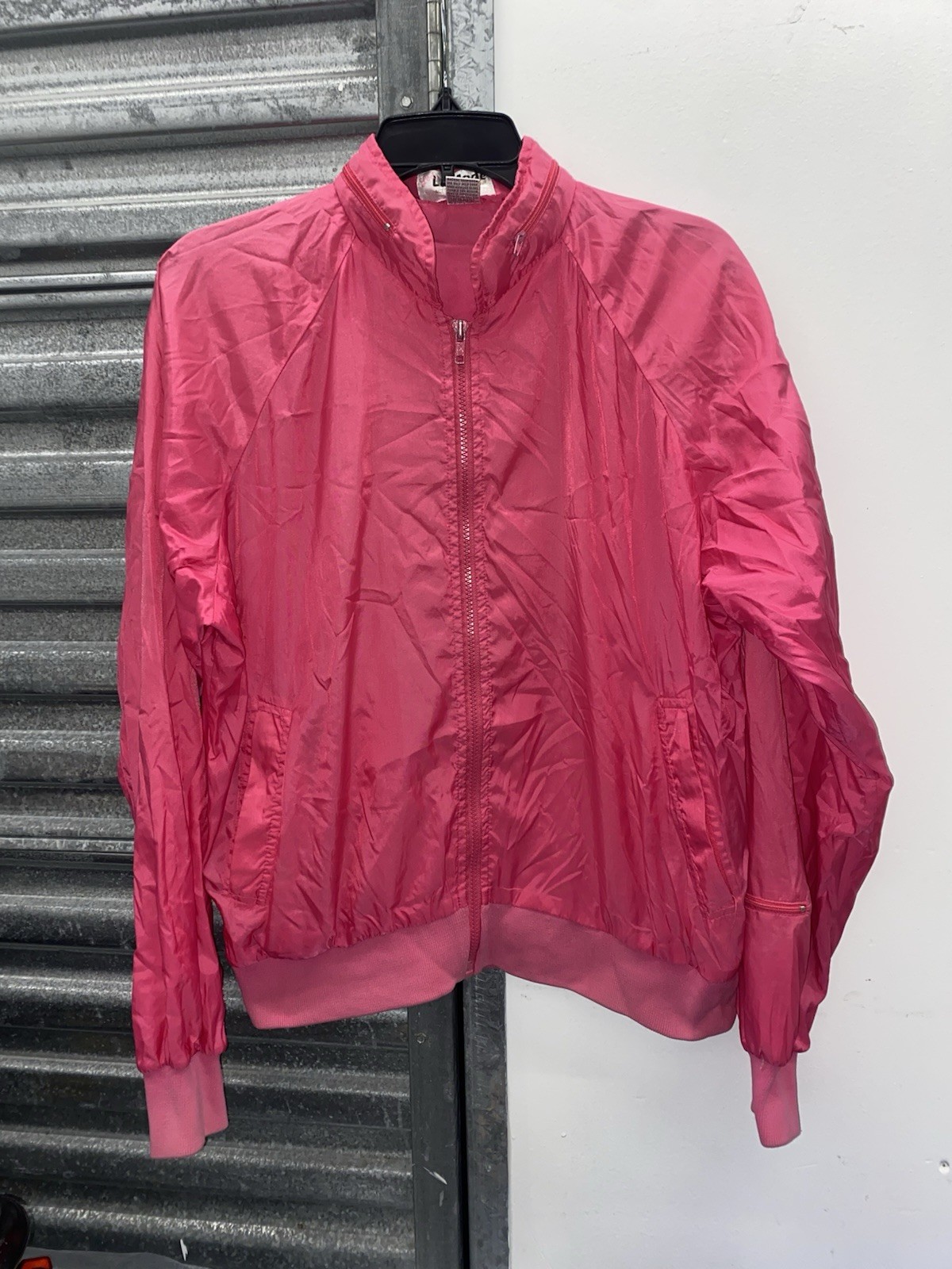 Vintage 1980s Lady La Mode Hot Pink Windbreaker Jacket Zipper Pockets Medium