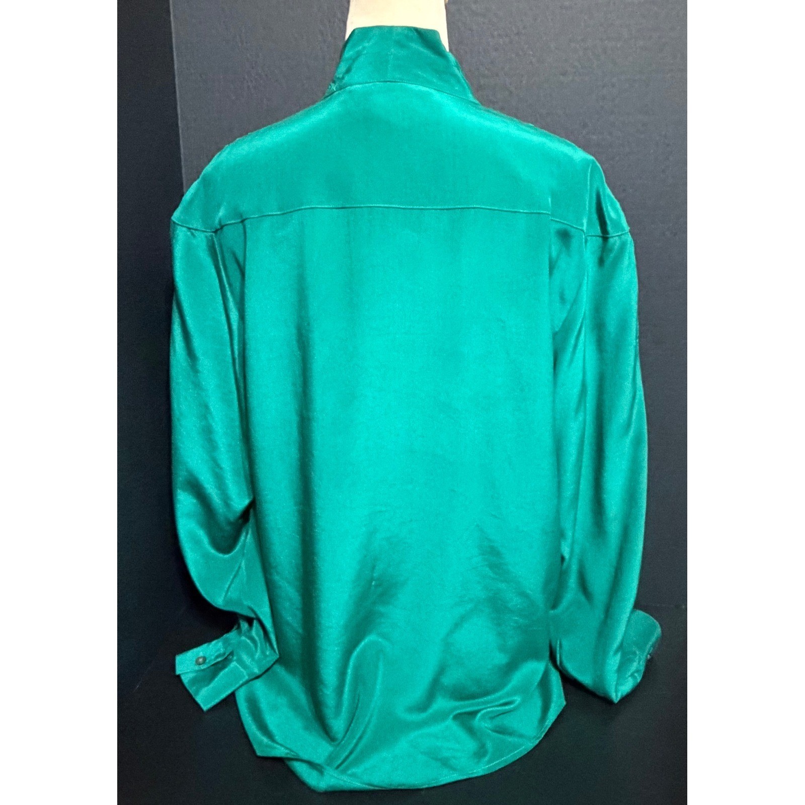 I.B. Diffusion 80s Emerald Green Silk Embellished Abstract Peacock VTG Top Sz 10