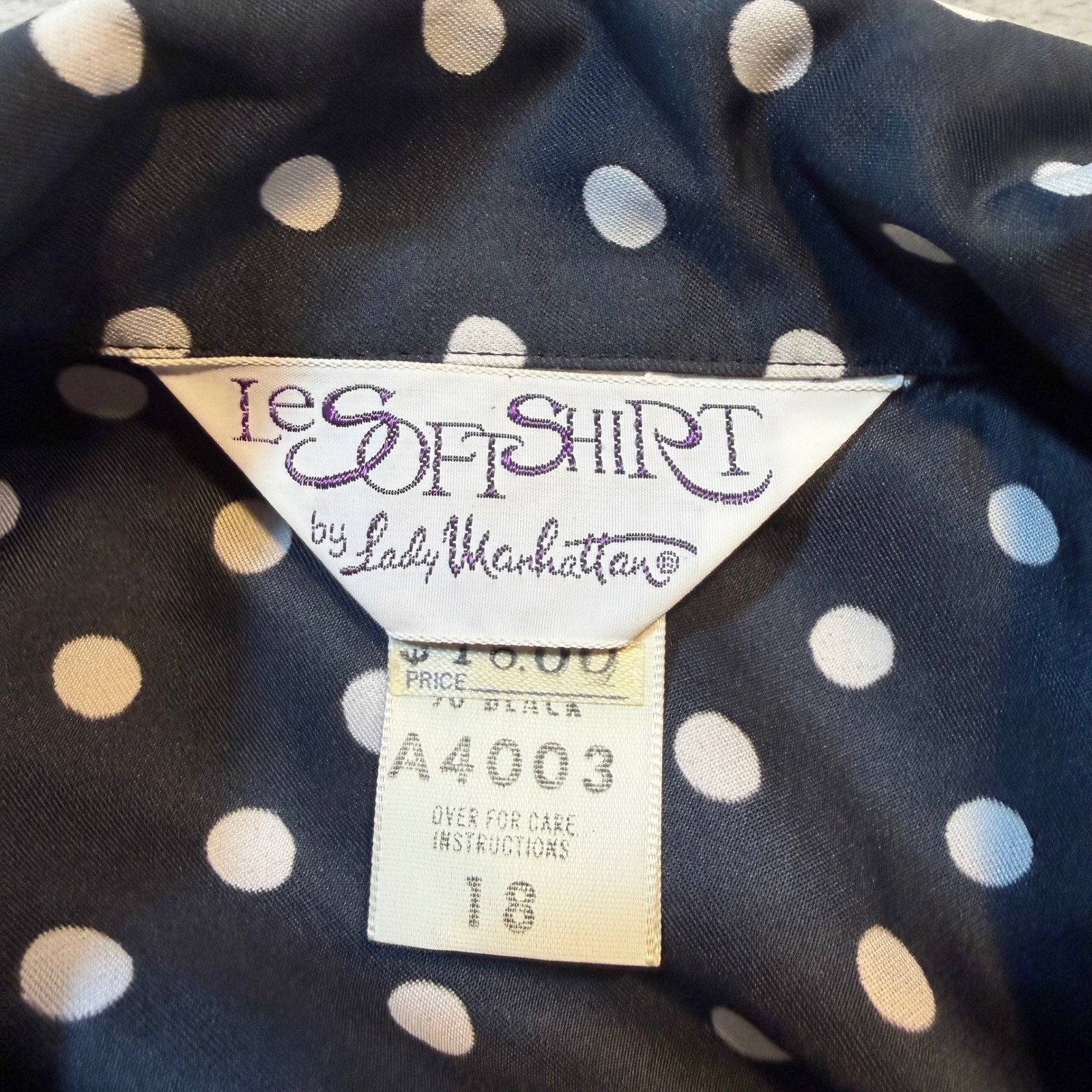 Classic Timeless Secretary pinup Vintage 70s Polka Dot Blouse Black White Sz 18