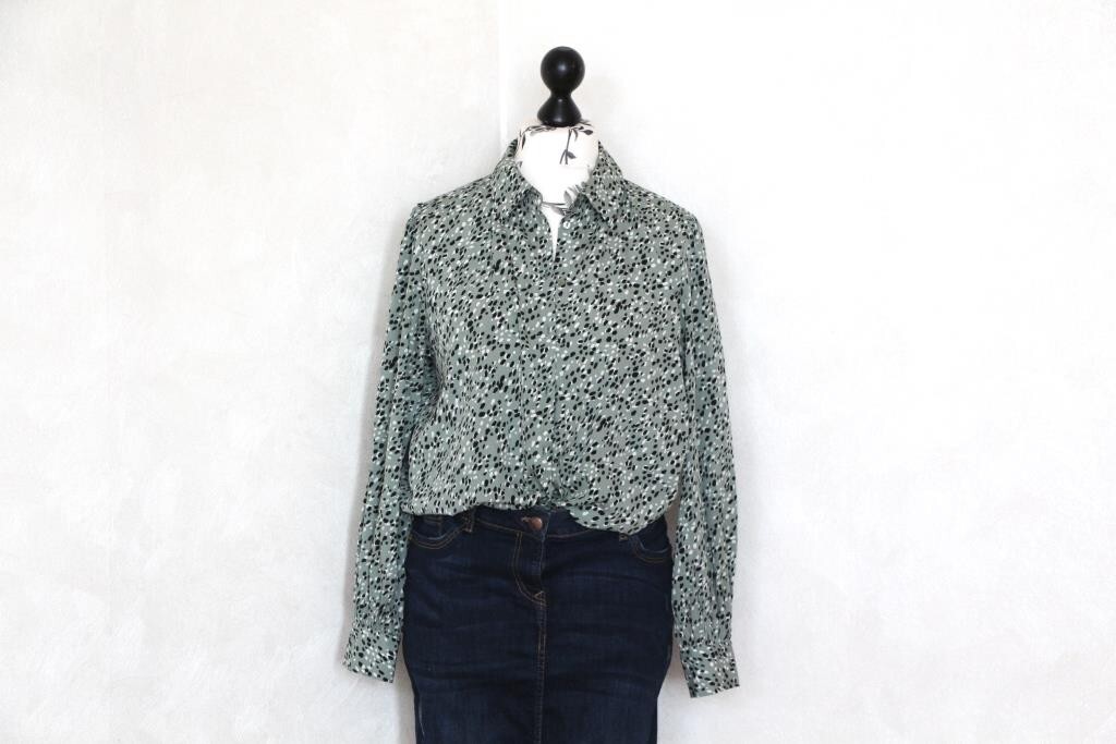 90s Olive womens blouse Vintage puffy sleeve shirt minimalist button up shirt, L