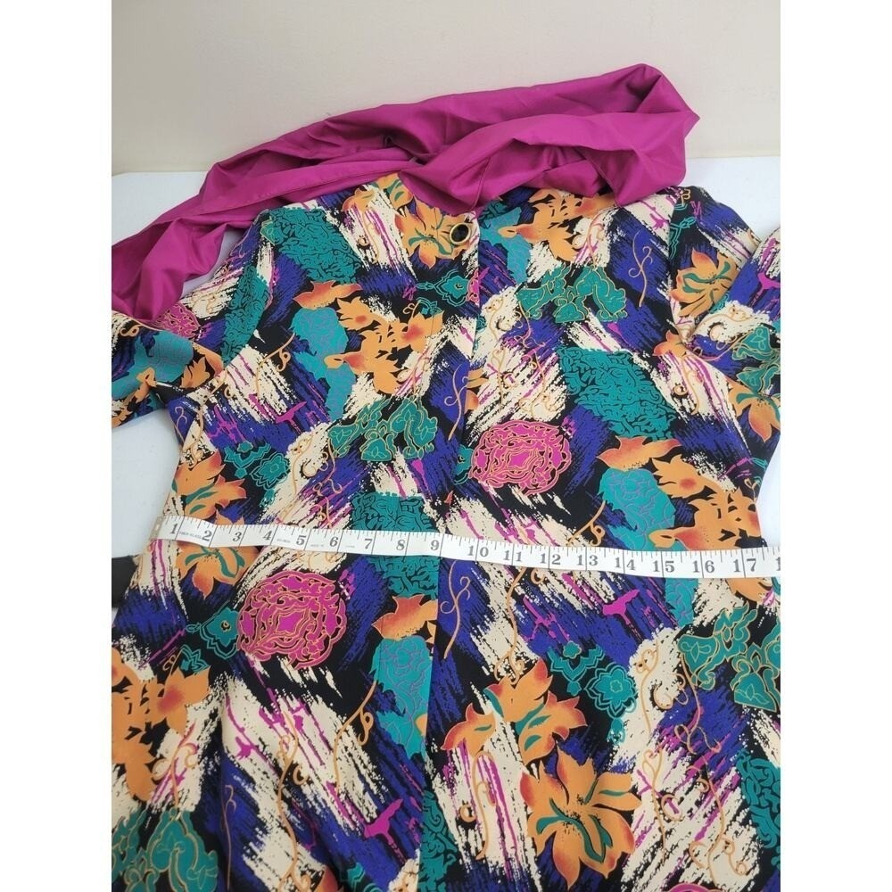 VTG NOS EJM 80s Abstract Floral Scarf Belted Dress Multicolor sz 6 Petite