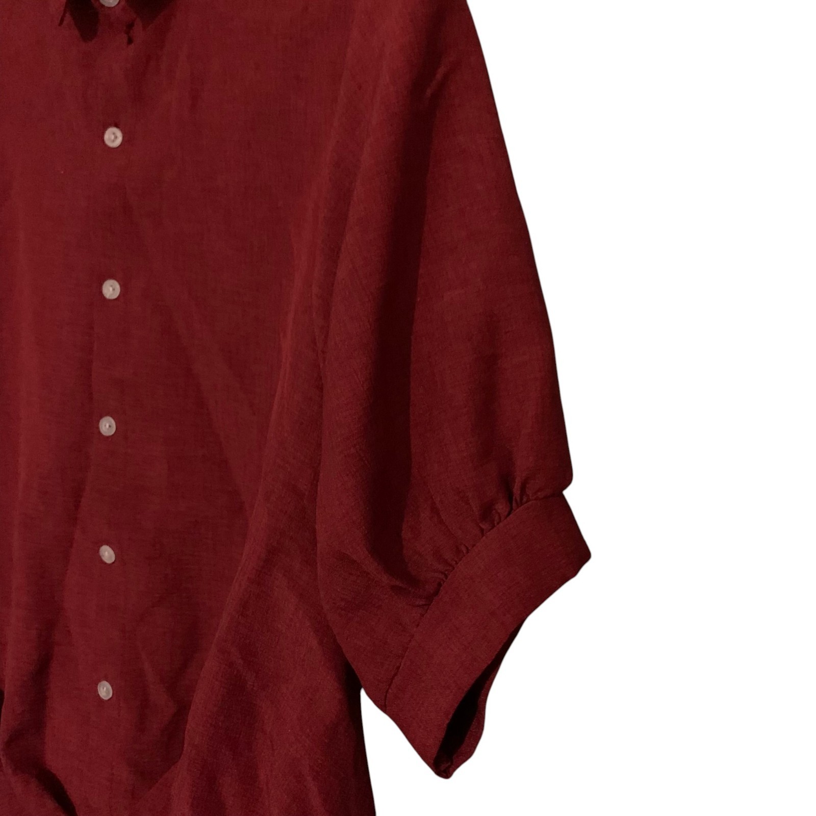 Vintage Ruby Red Button-Down Shirt Women’s Half Sleeve Structured Collar Size M