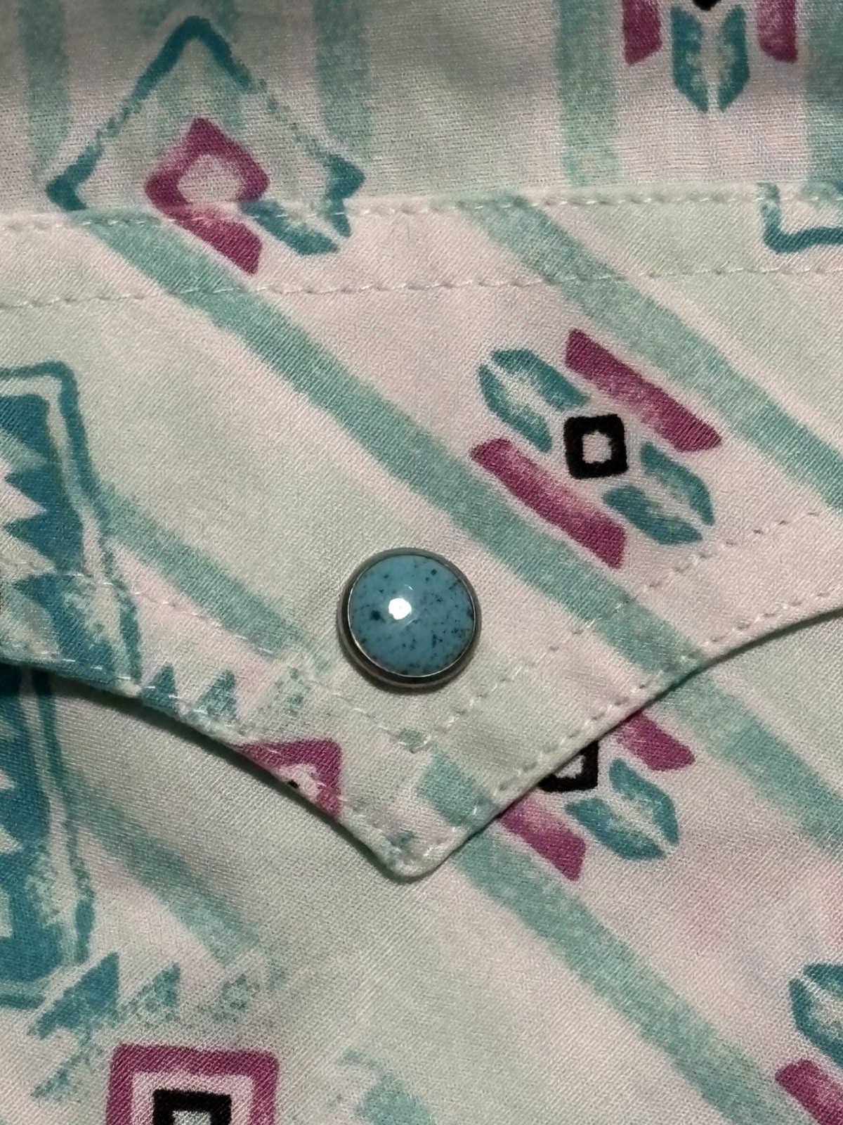 Wrangler Retro Women’s L western Pearl Snap Shirt Aztec Turquoise Southwestern
