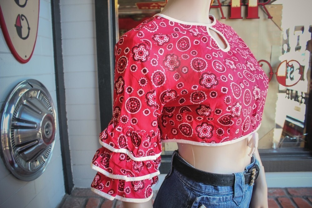 Vintage 60s Cuban Red bandana Western Wear rhumba salsa crop top blouse cotton s