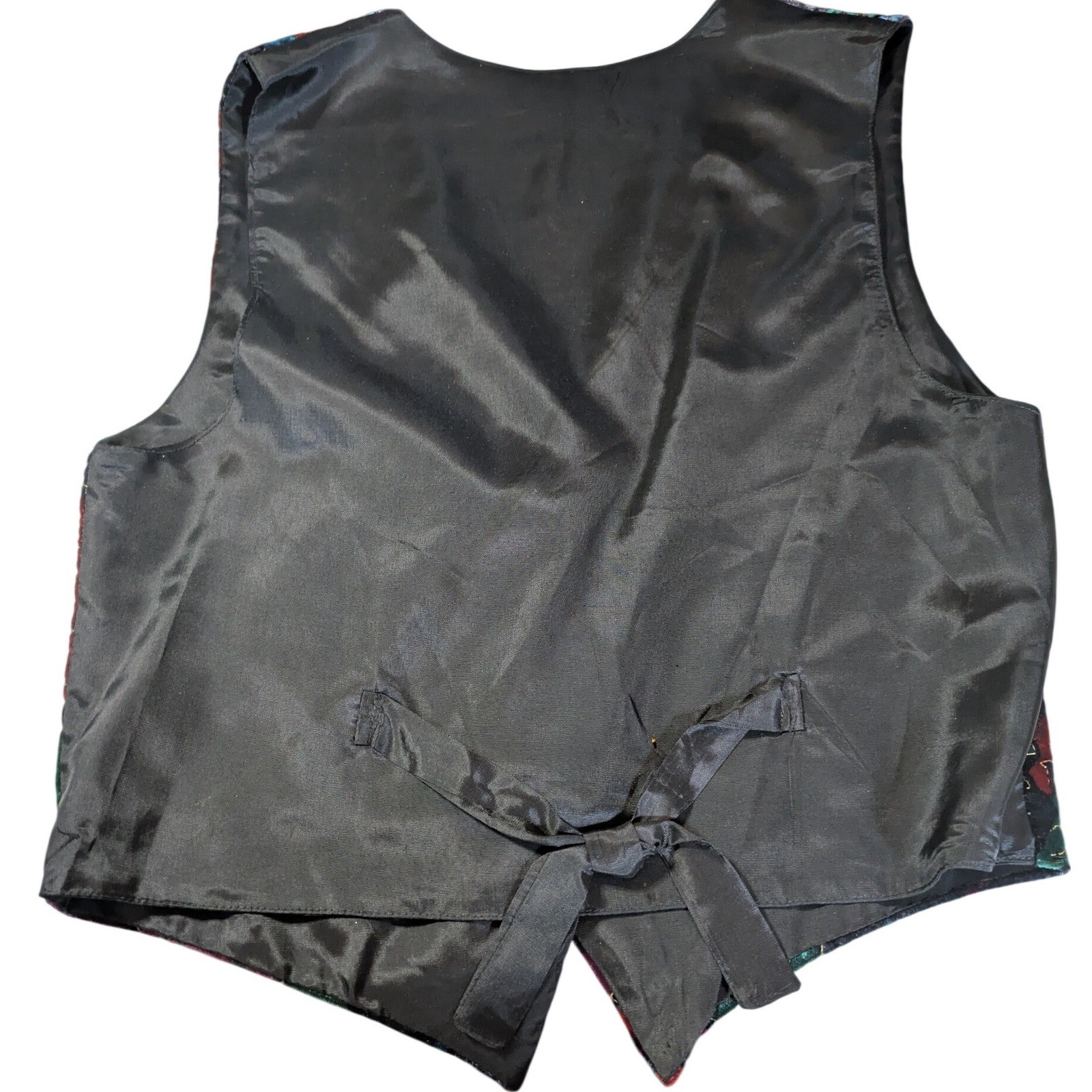 90s Vintage Velvet Vest Jewel Tone & Black Moody Florals Gold Thread M fits S