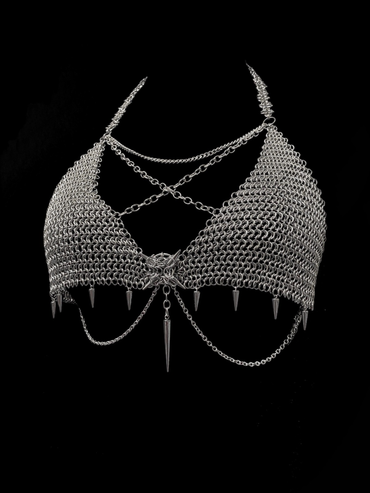 Gothic Chainmail Lingerie Set Handmade Armor Bra Panty Metal Bikini Silver