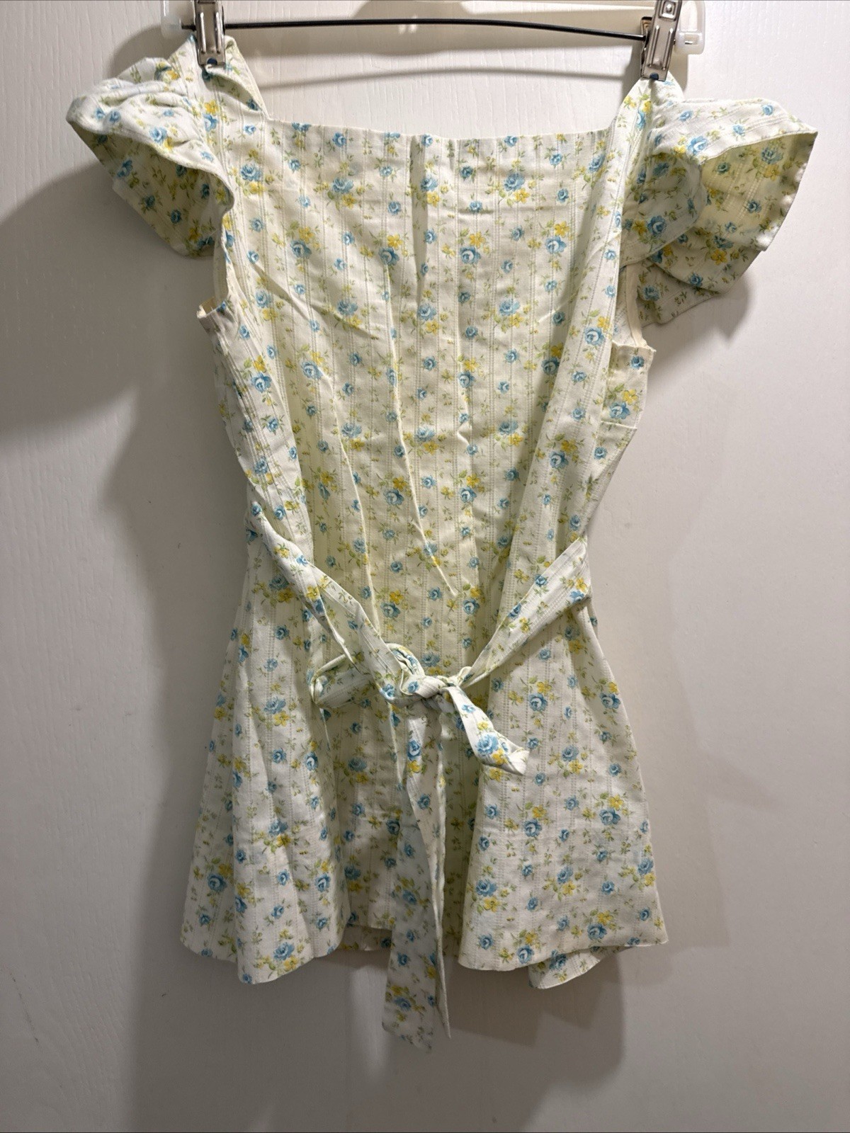 Vtg 70s Smock Shirt Dress Floral Cottagecore Country Fairy Hippy