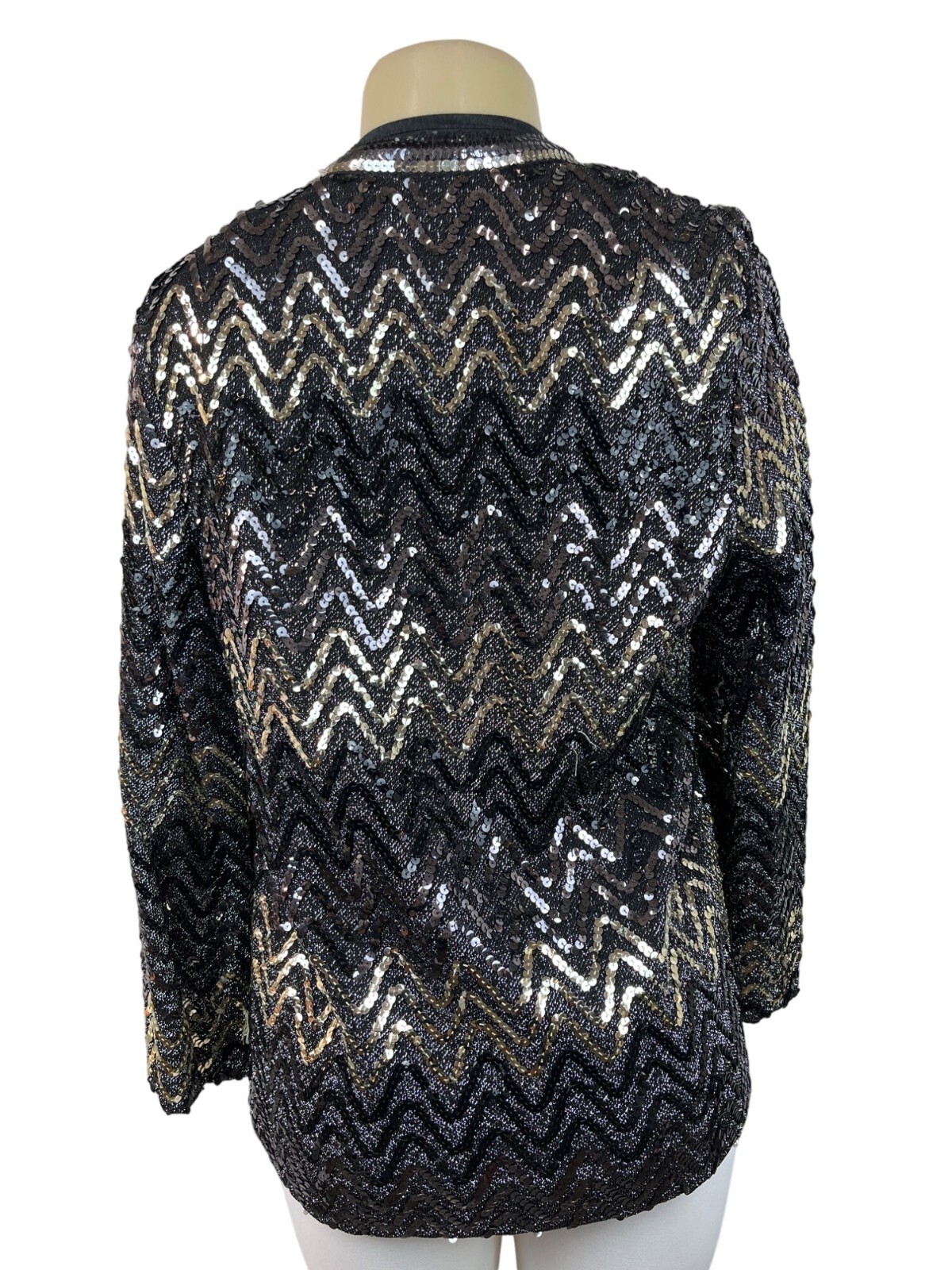 Vintage Montgomery Ward Sequin Chevron Pattern Jacket Black & Gold Zigzag Design